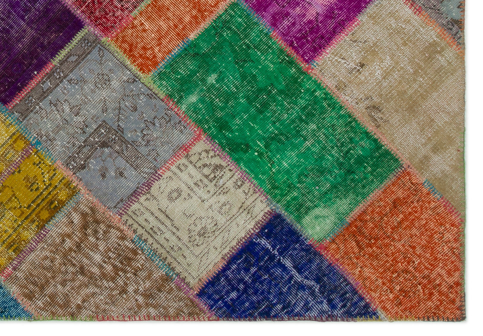 Iskece 21670 Beige Patchwork Wool Handmade Area Rug 5'3" x 7'8"
