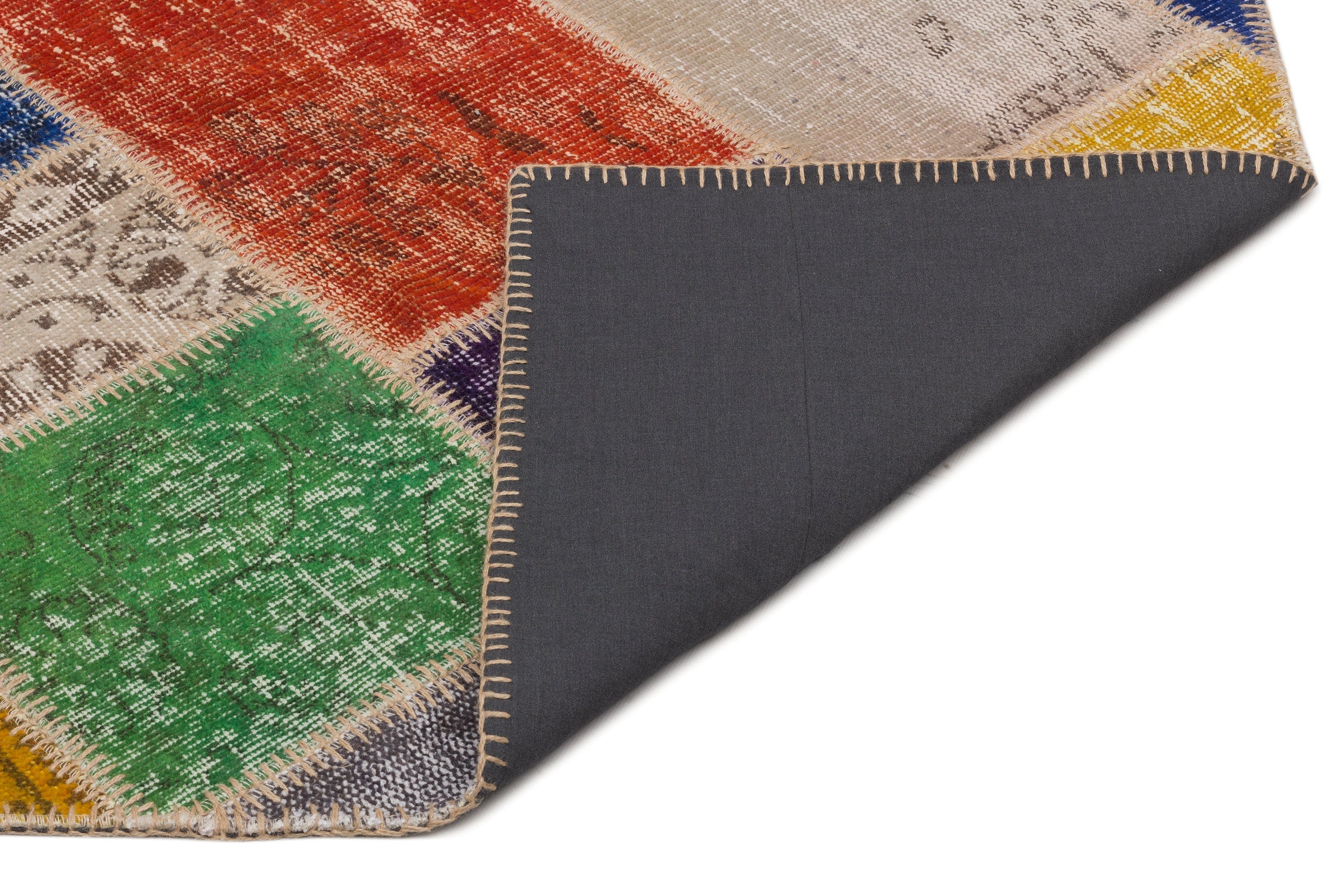 Iskece 21671 Beige Patchwork Wool Handmade Area Rug 5'3" x 7'8"