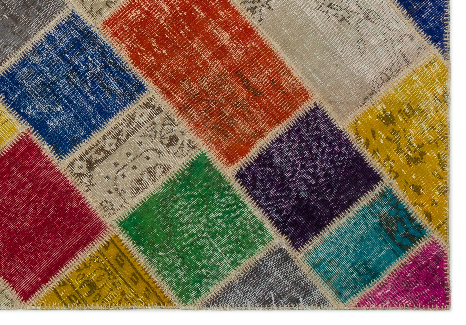 Iskece 21671 Beige Patchwork Wool Handmade Area Rug 5'3" x 7'8"