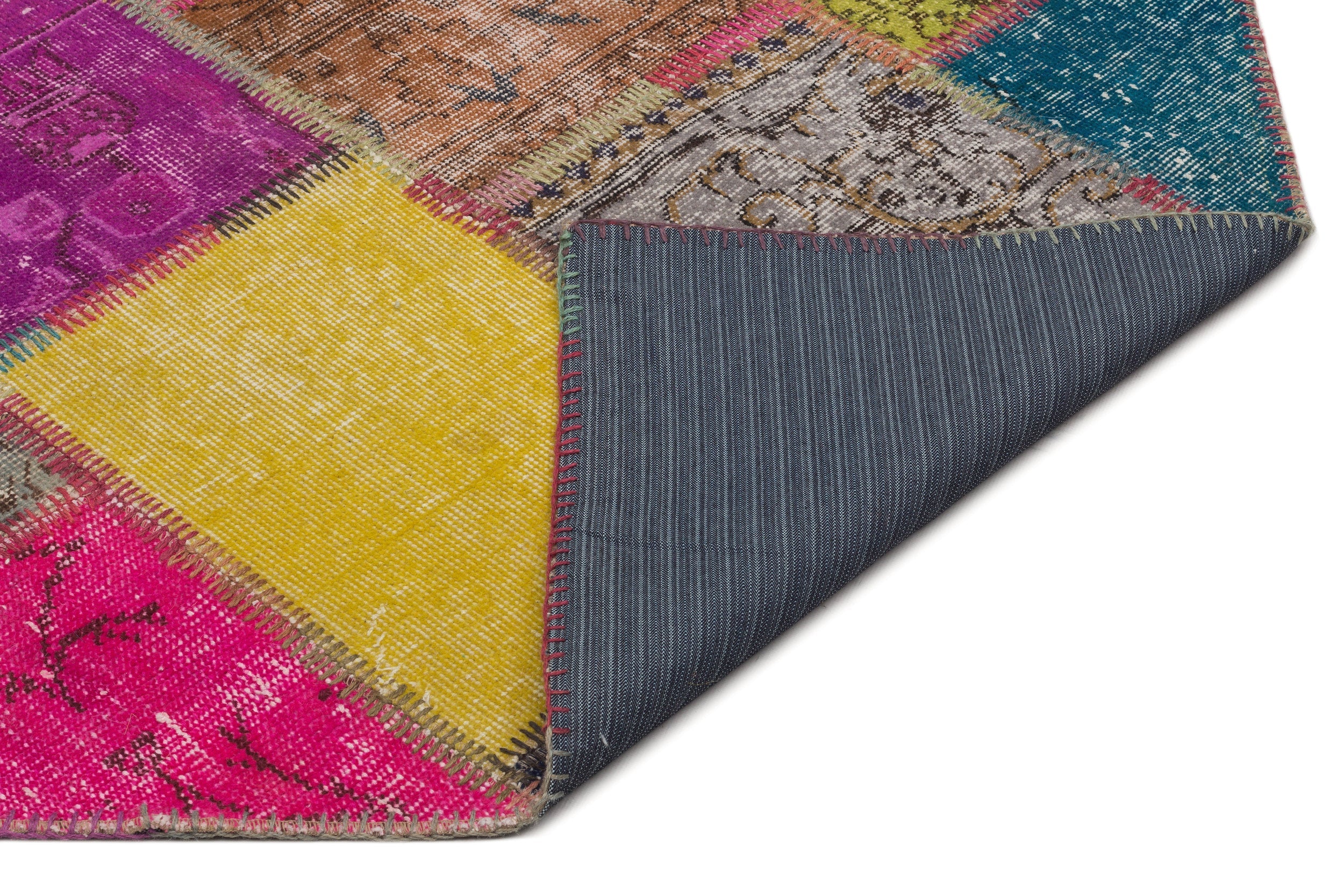 Iskece 21674 Beige Patchwork Wool Handmade Area Rug 5'3" x 7'8"