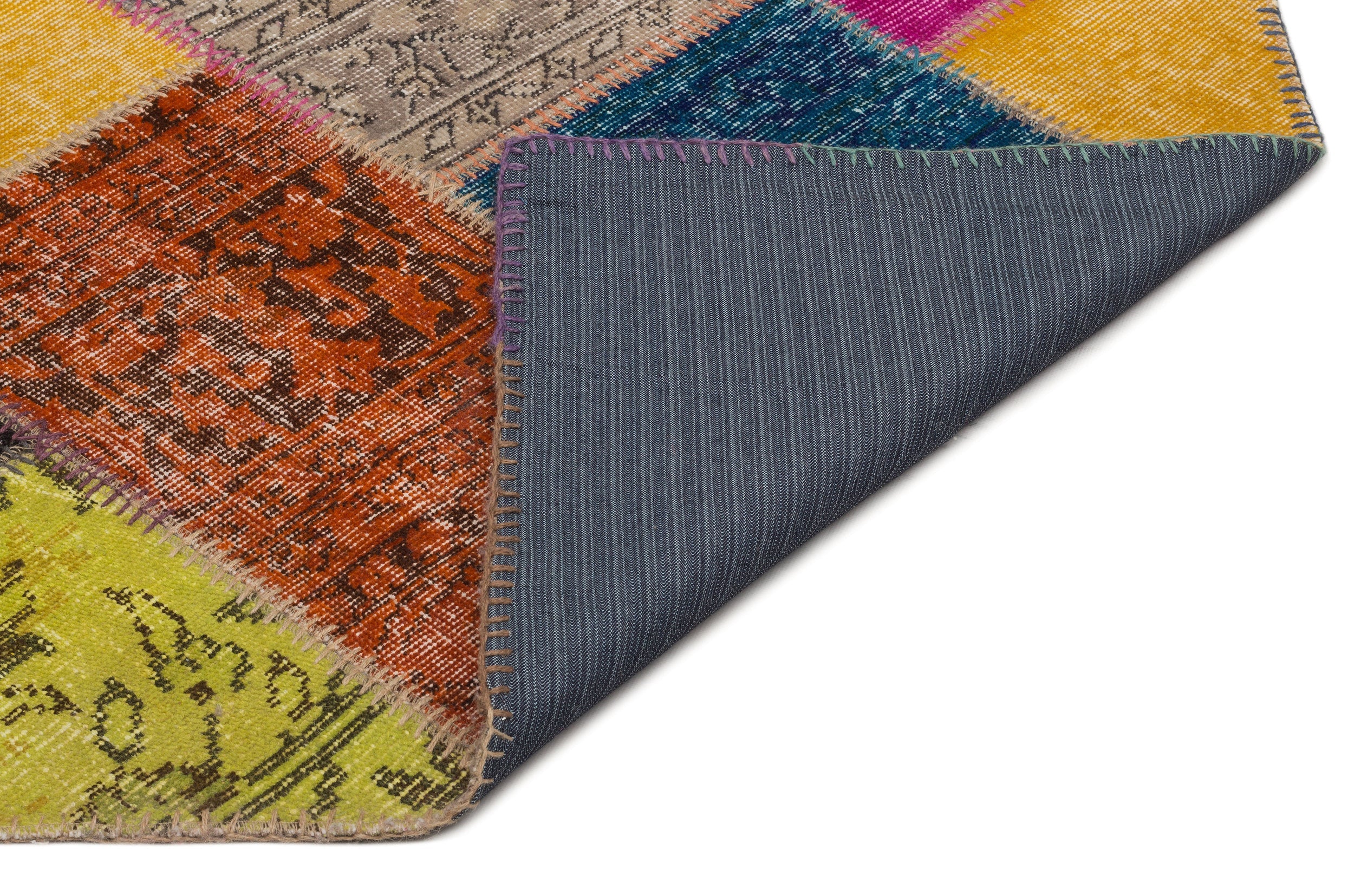 Iskece 21675 Beige Patchwork Wool Handmade Area Rug 5'3" x 7'8"