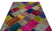 Iskece 21675 Beige Patchwork Wool Handmade Area Rug 5'3" x 7'8"