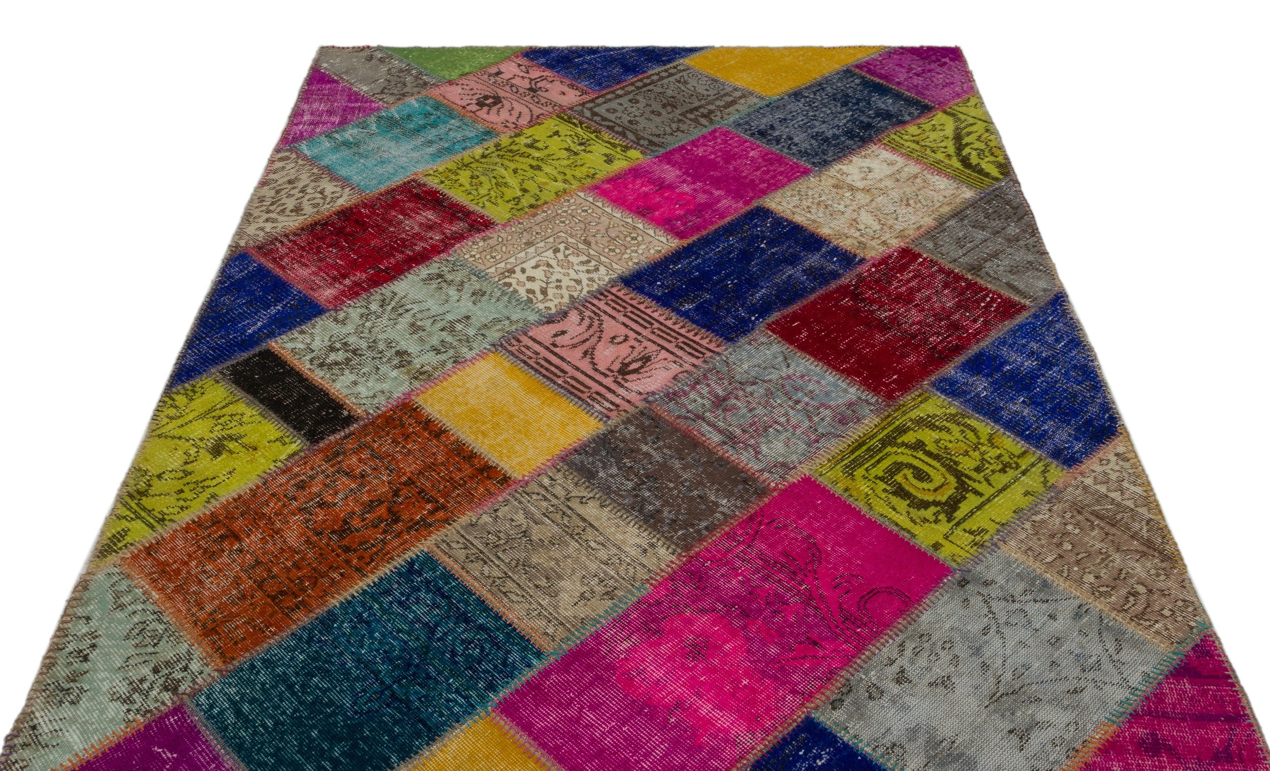 Iskece 21675 Beige Patchwork Wool Handmade Area Rug 5'3" x 7'8"