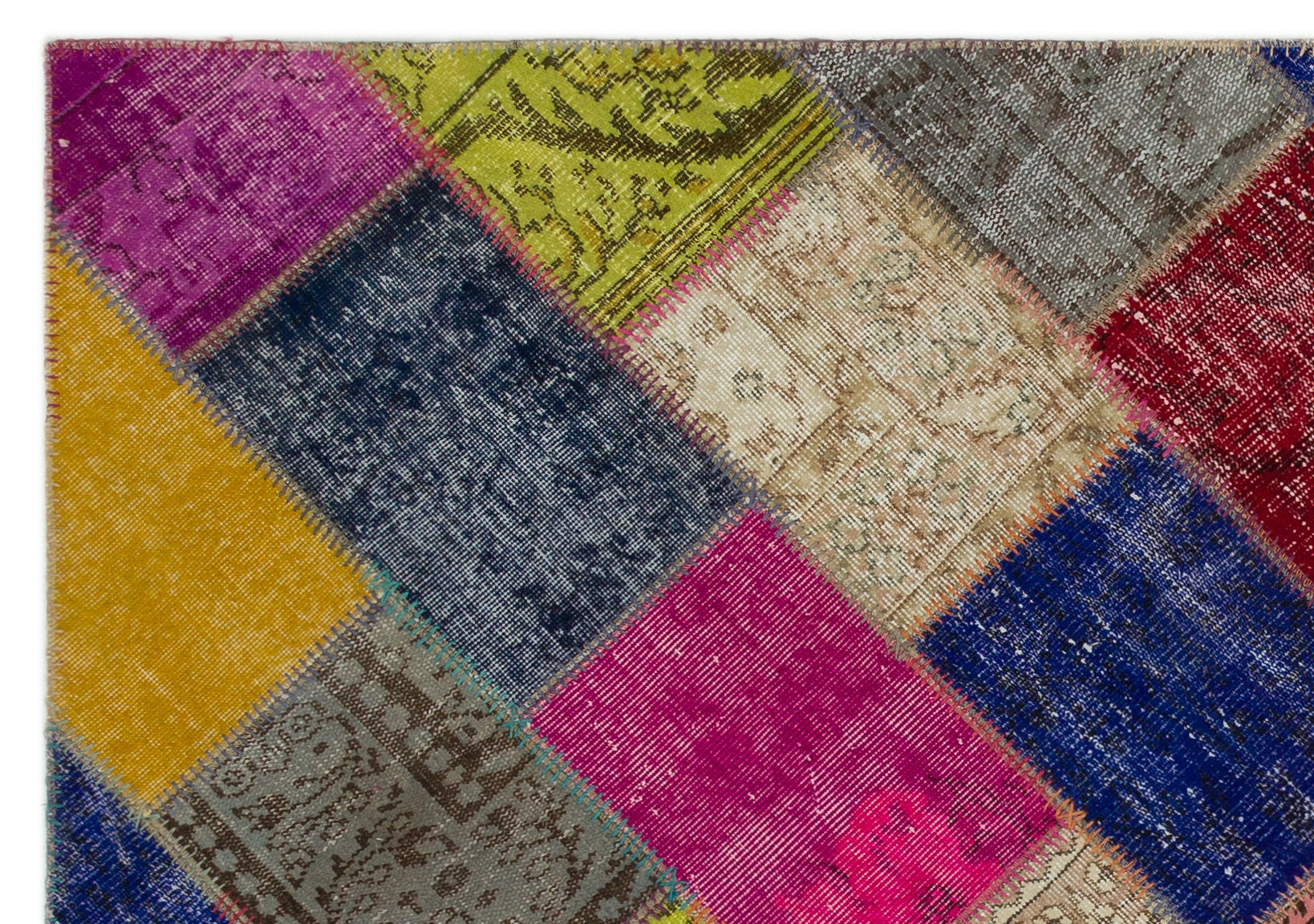 Iskece 21675 Beige Patchwork Wool Handmade Area Rug 5'3" x 7'8"