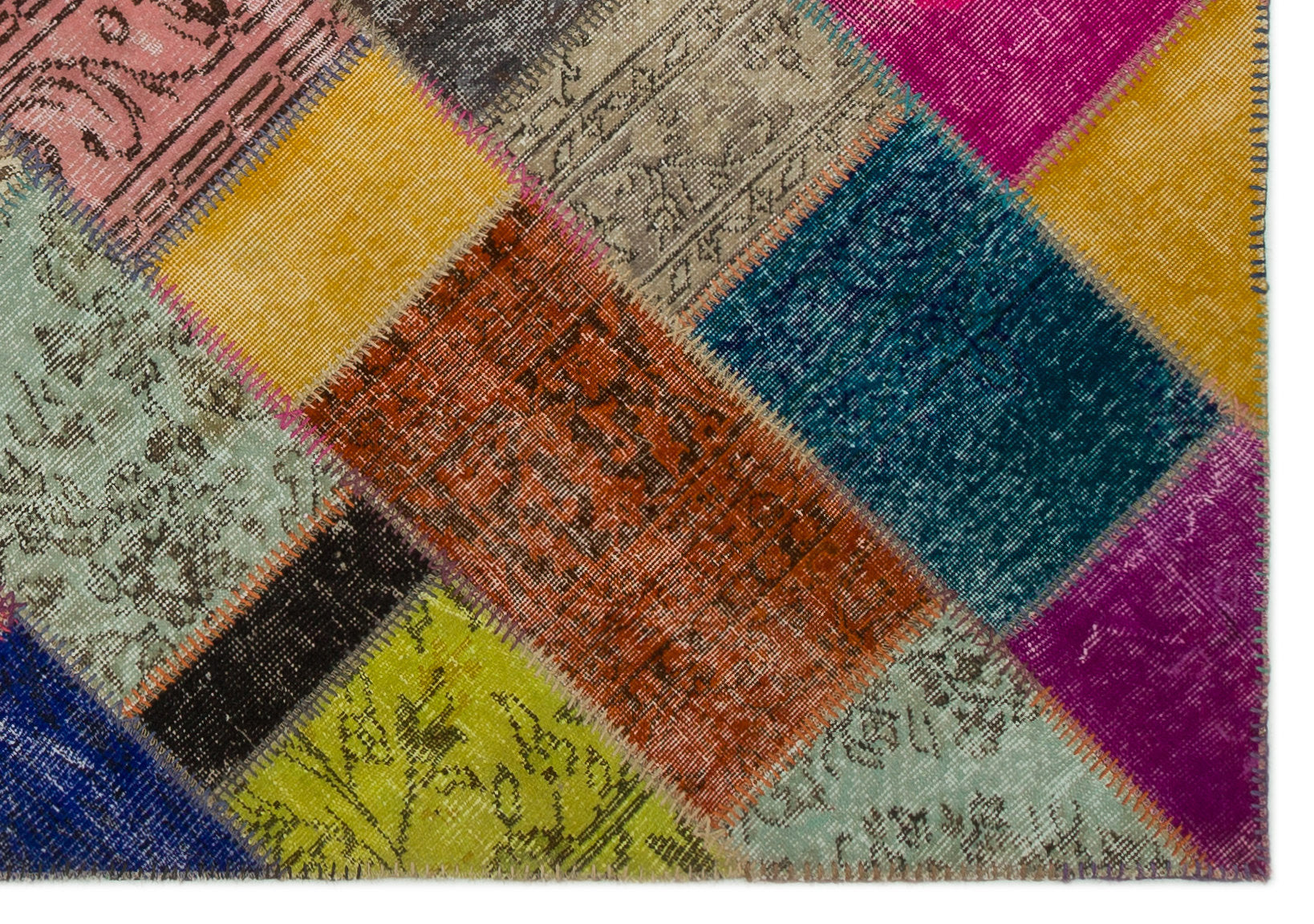 Iskece 21675 Beige Patchwork Wool Handmade Area Rug 5'3" x 7'8"