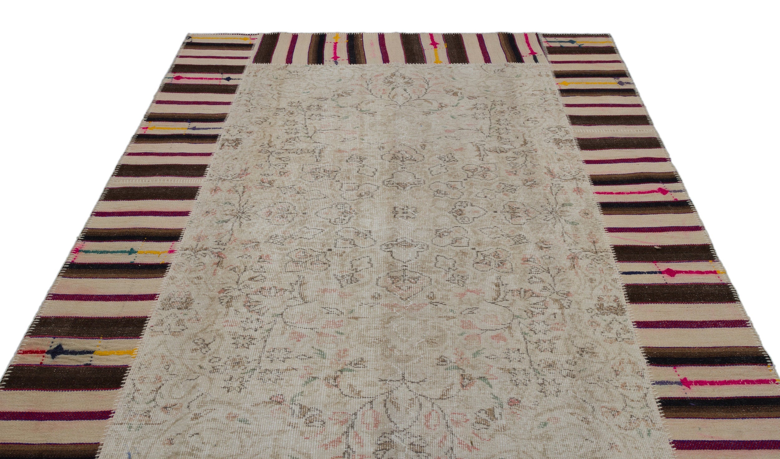 Iskece Beige Vintage Wool Handmade Area Rug 6'2" x 9'1"