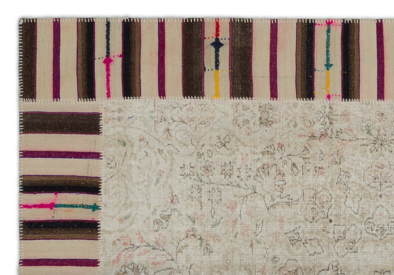Iskece Beige Vintage Wool Handmade Area Rug 6'2" x 9'1"