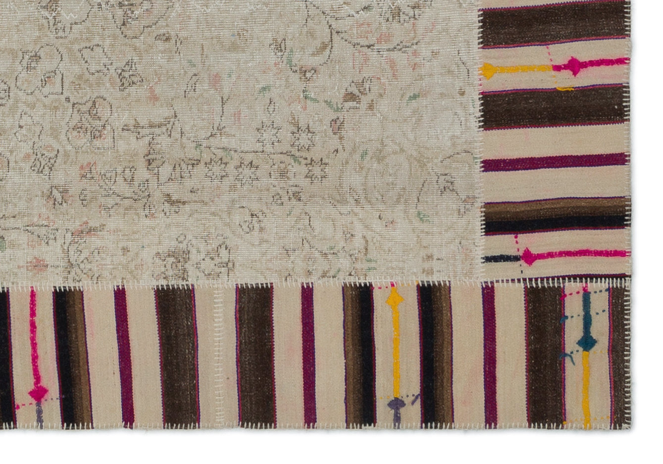Iskece Beige Vintage Wool Handmade Area Rug 6'2" x 9'1"