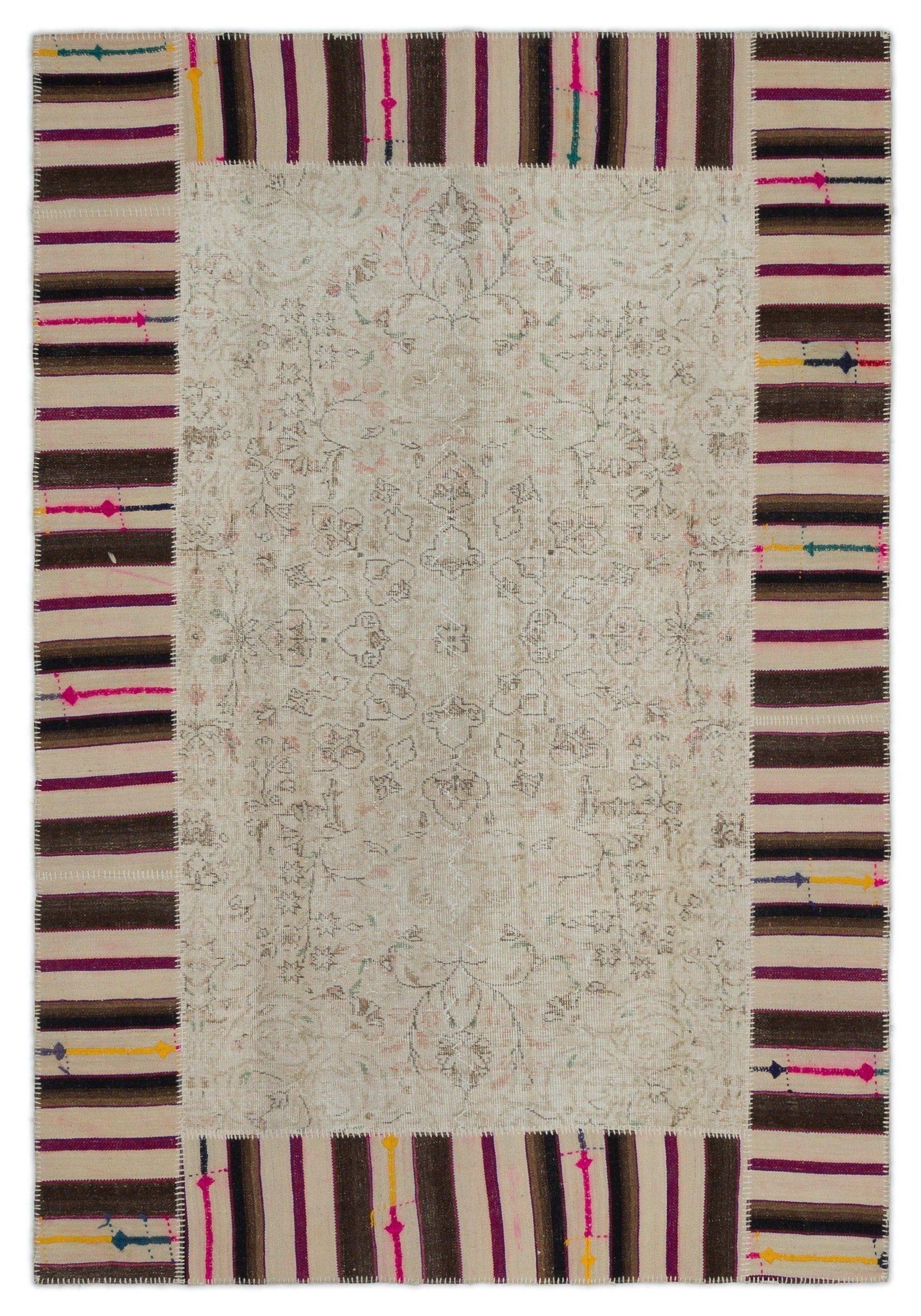 Iskece Beige Vintage Wool Handmade Area Rug 6'2" x 9'1"