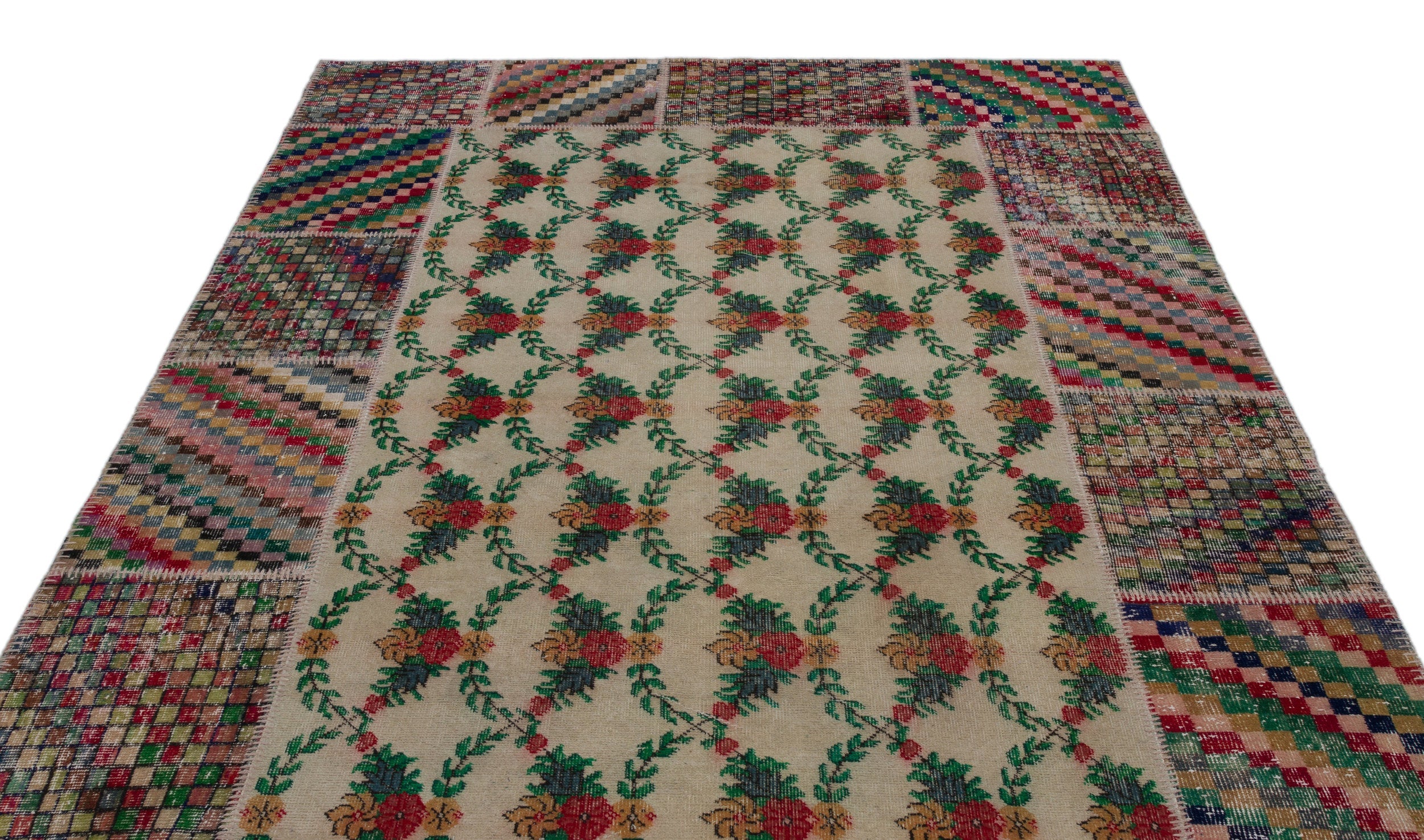 Iskece Cream Vintage Wool Handmade Area Rug 6'4" x 9'7"