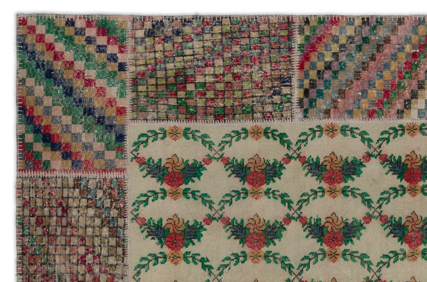 Iskece Cream Vintage Wool Handmade Area Rug 6'4" x 9'7"