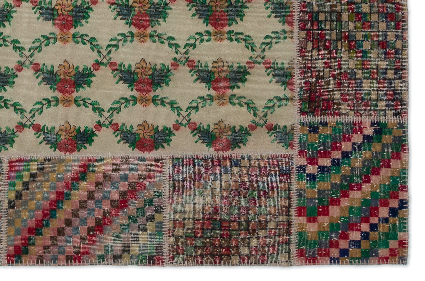 Iskece Cream Vintage Wool Handmade Area Rug 6'4" x 9'7"