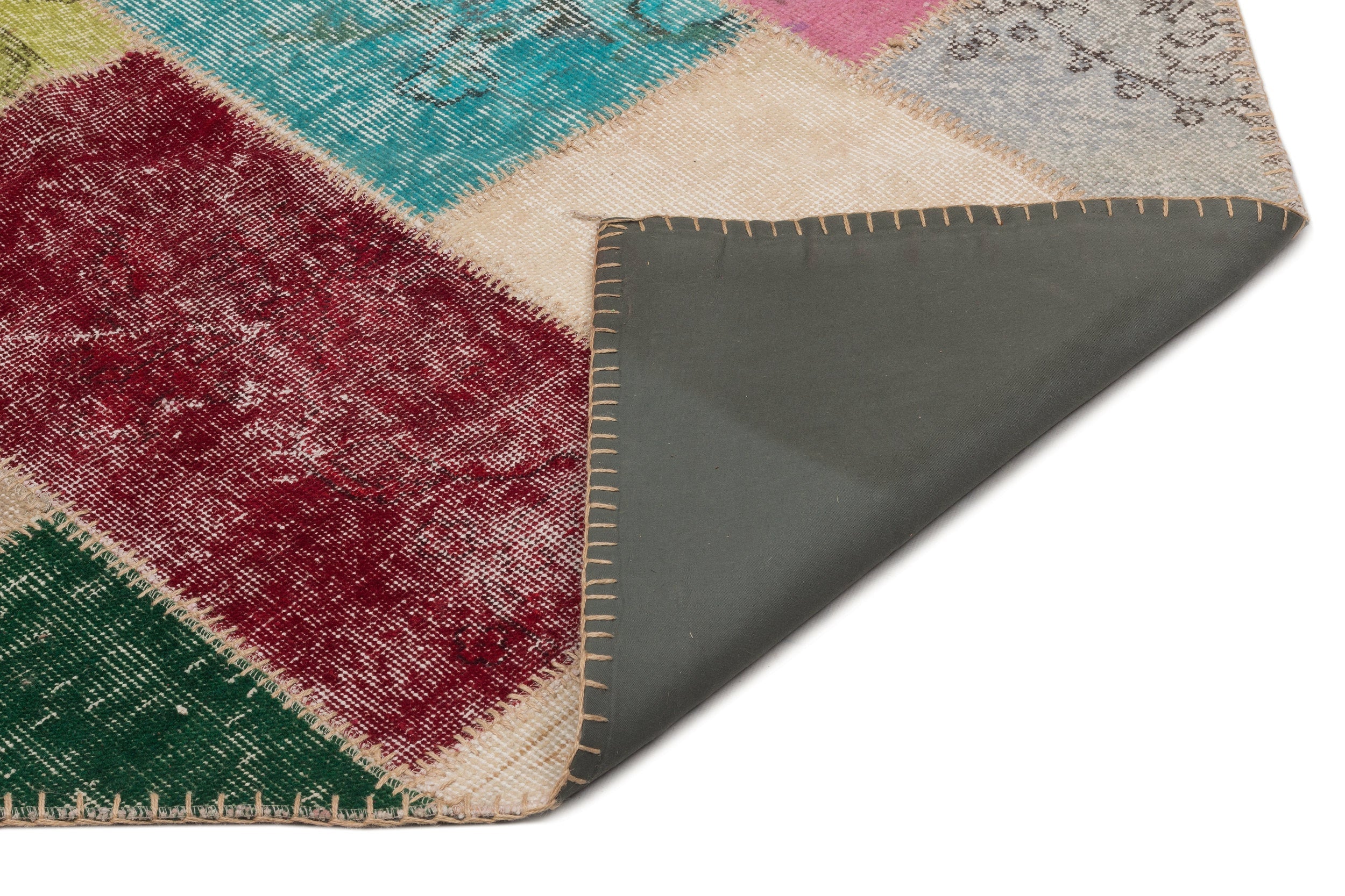 Iskece Beige Patchwork Wool Handmade Area Rug 5'3" x 7'7"