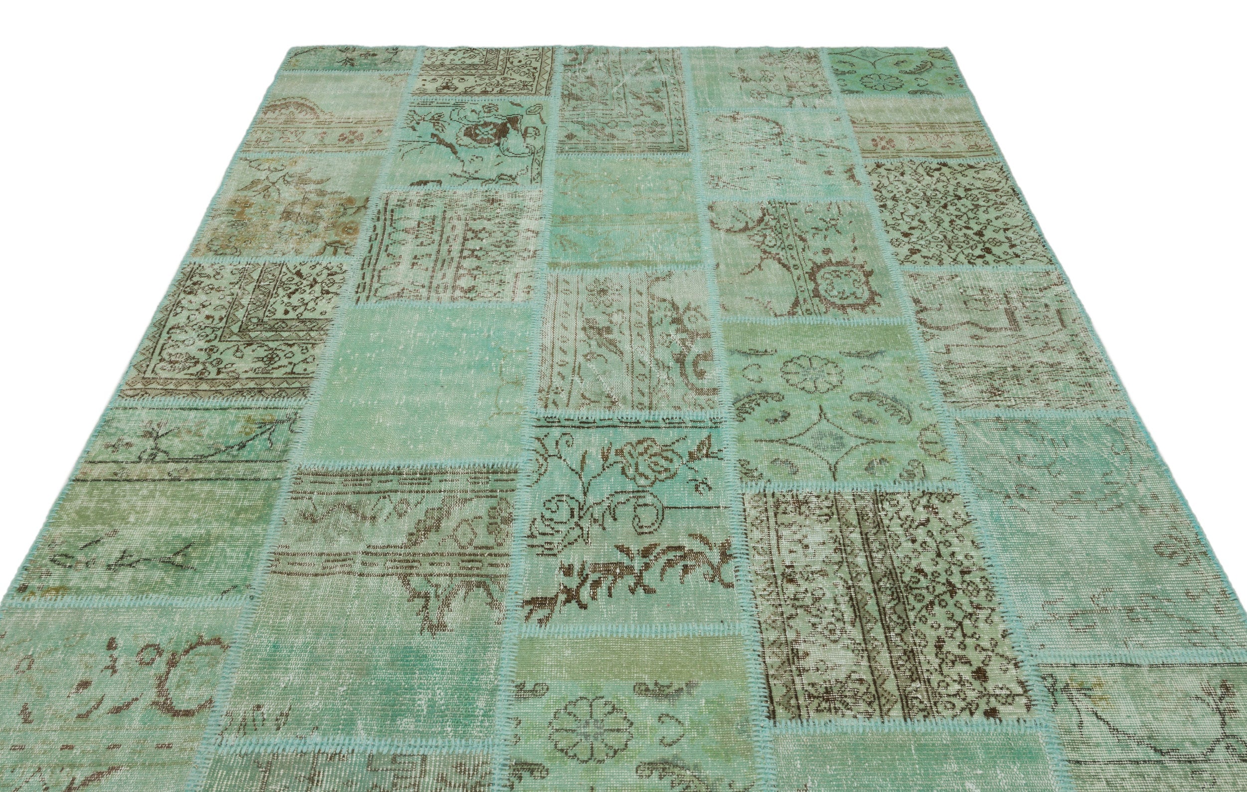 Iskece Green Vintage Wool Handmade Area Rug 6'3" x 9'3"