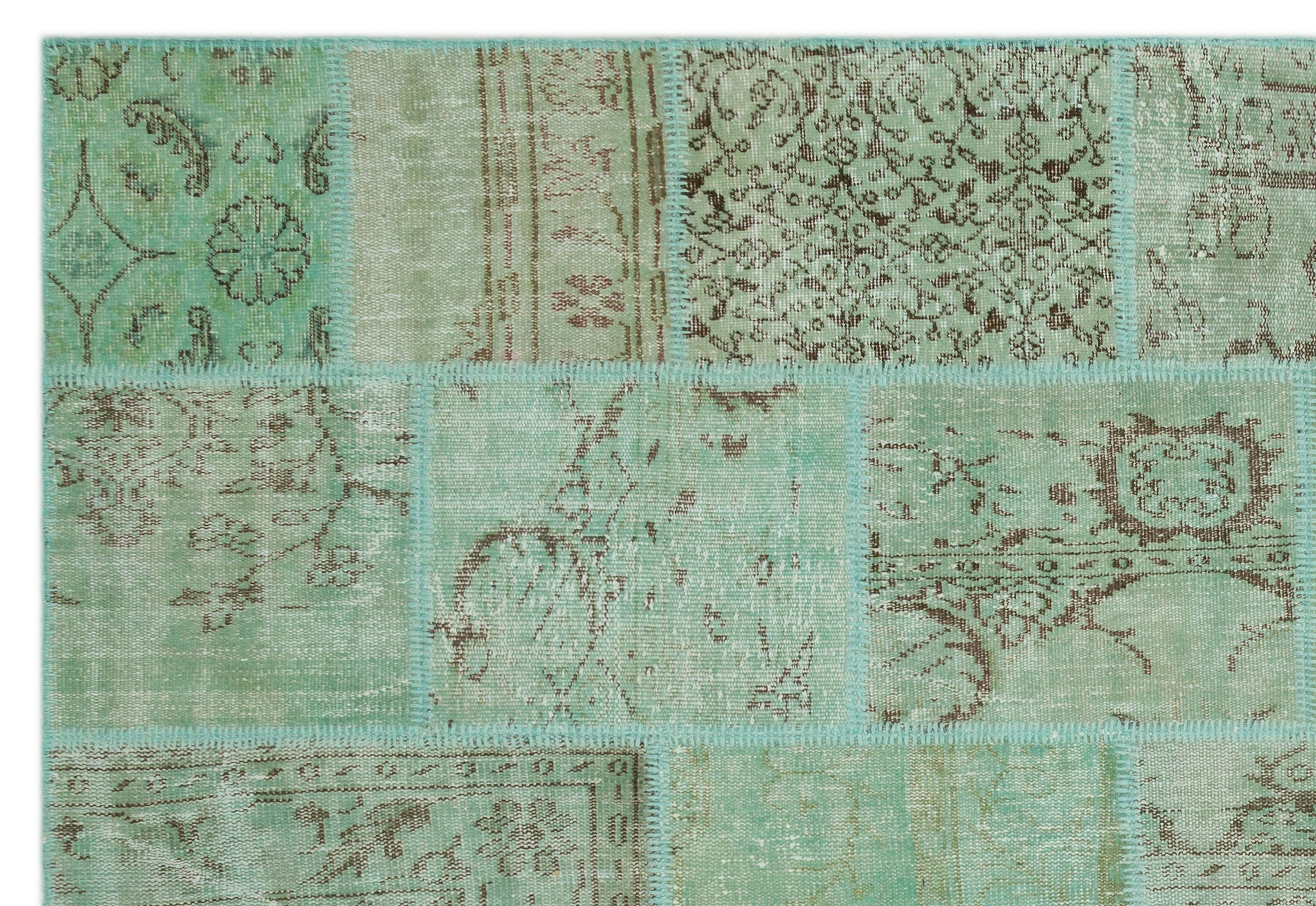 Iskece Green Vintage Wool Handmade Area Rug 6'3" x 9'3"