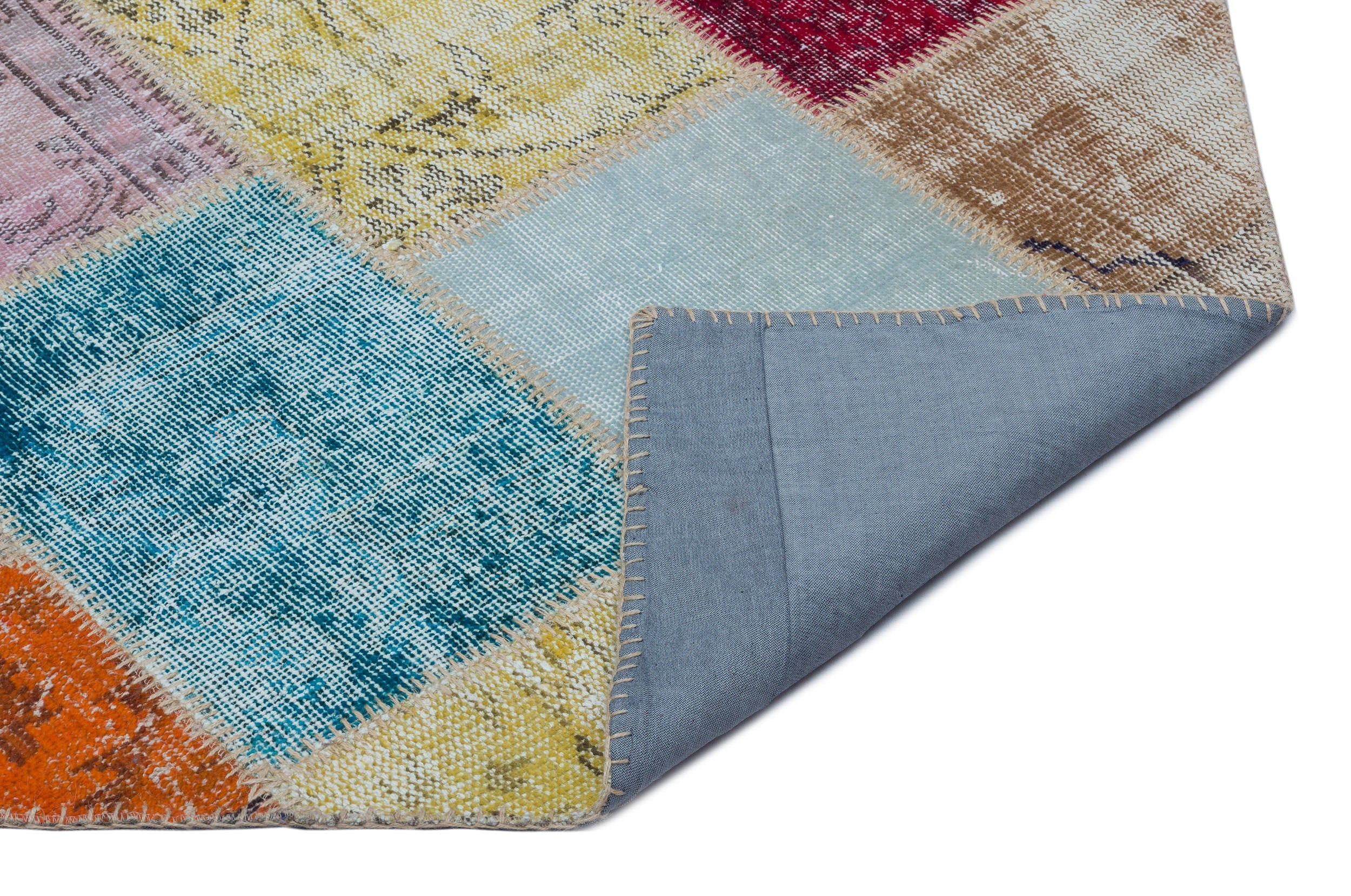Iskece 21951 Beige Patchwork Wool Handmade Area Rug 5'3" x 7'7"
