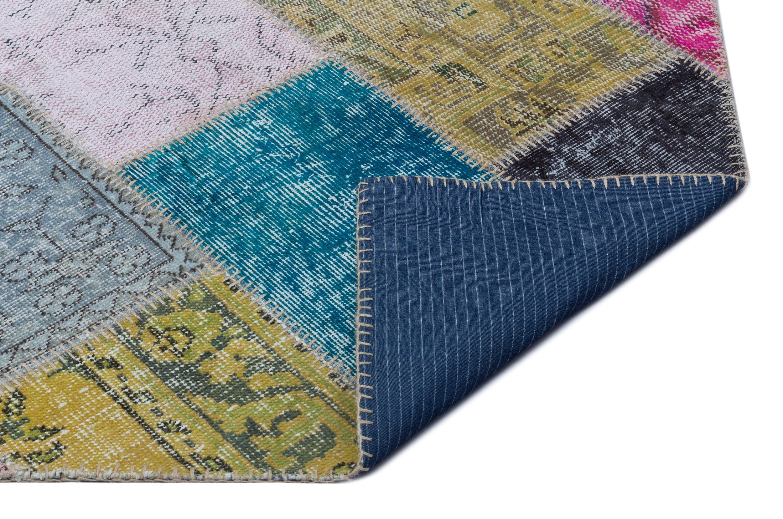 Iskece 21954 Beige Patchwork Wool Handmade Area Rug 5'3" x 7'7"