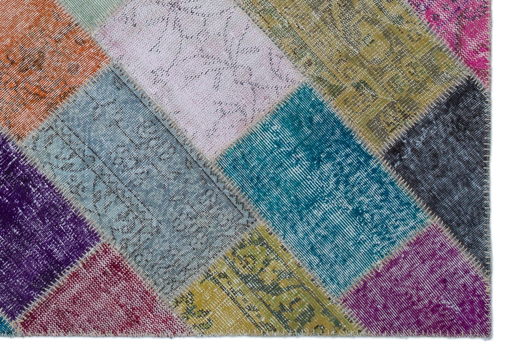 Iskece 21954 Beige Patchwork Wool Handmade Area Rug 5'3" x 7'7"