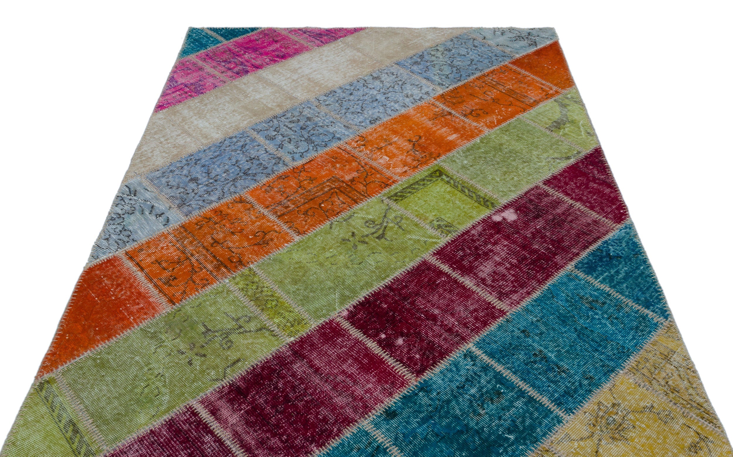 Iskece 21955 Beige Patchwork Wool Handmade Area Rug 5'3" x 7'7"