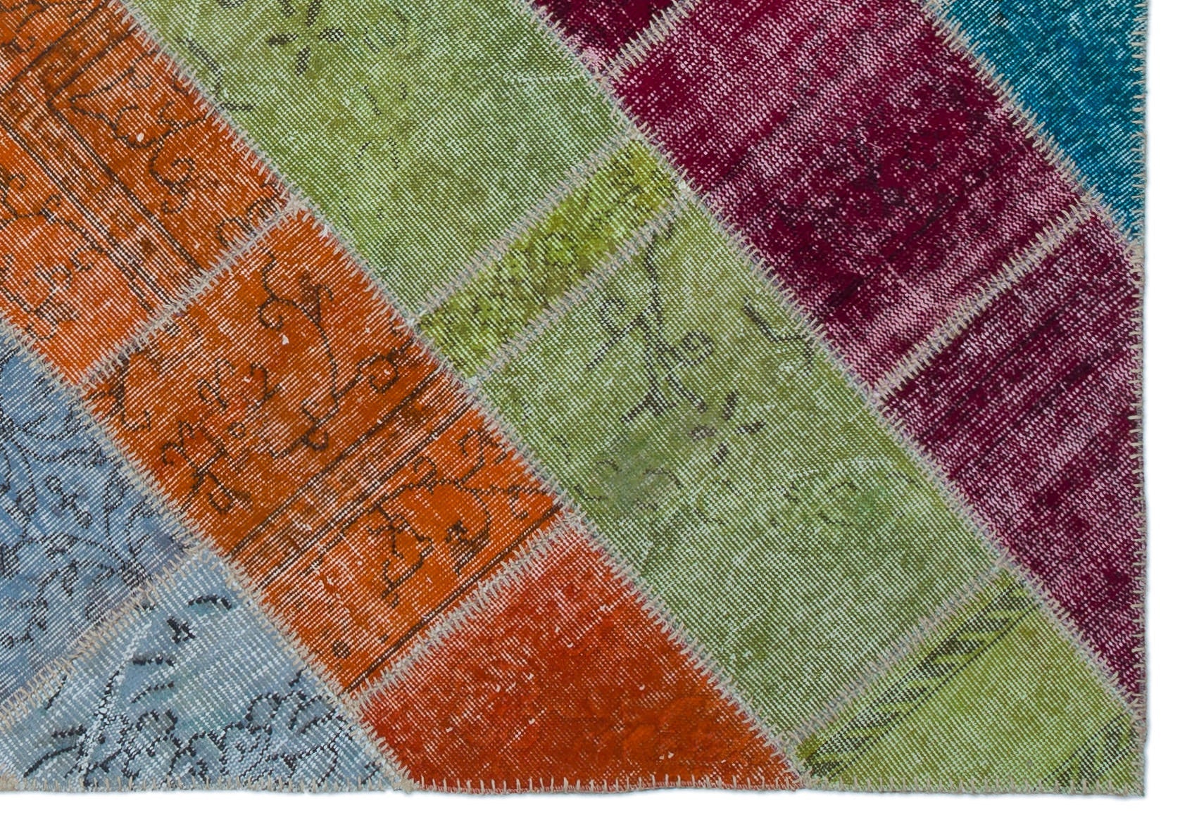 Iskece 21955 Beige Patchwork Wool Handmade Area Rug 5'3" x 7'7"