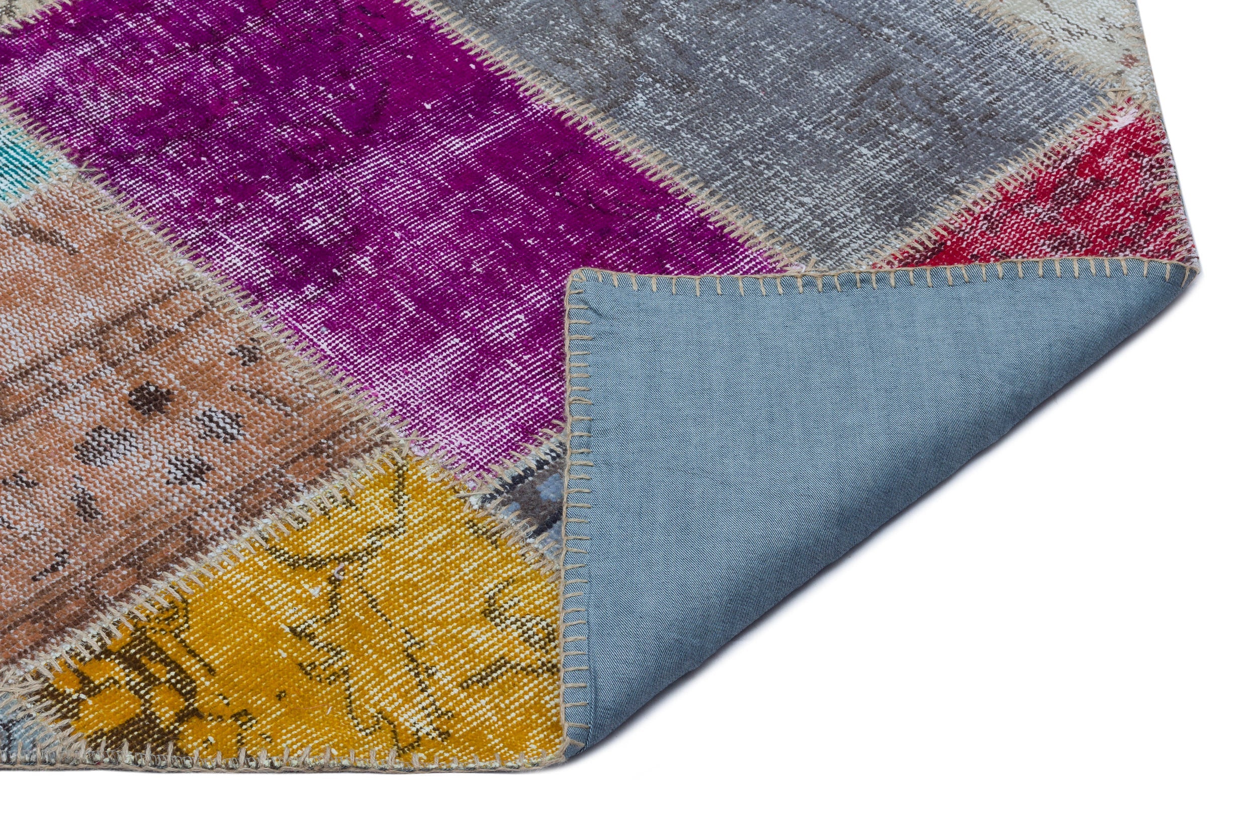 Iskece 21956 Beige Patchwork Wool Handmade Area Rug 5'3" x 7'7"