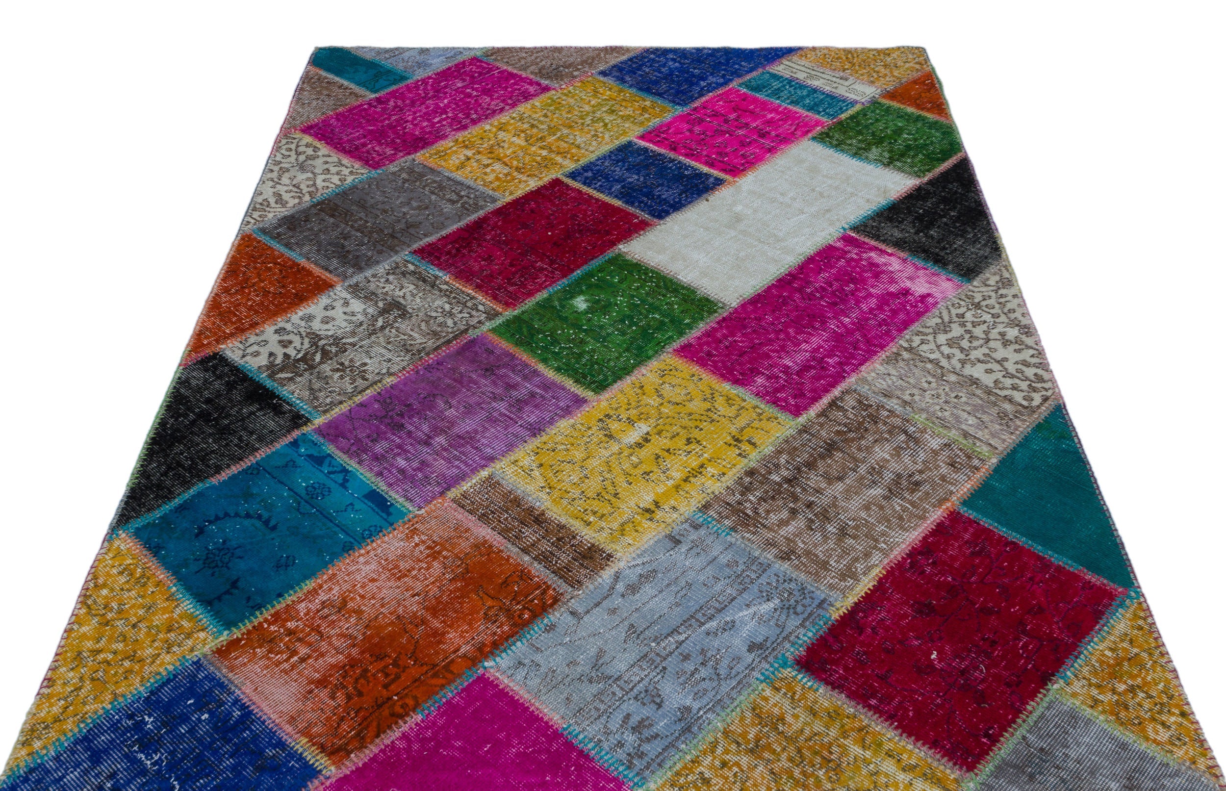 Iskece 21958 Beige Patchwork Wool Handmade Area Rug 5'3" x 7'7"