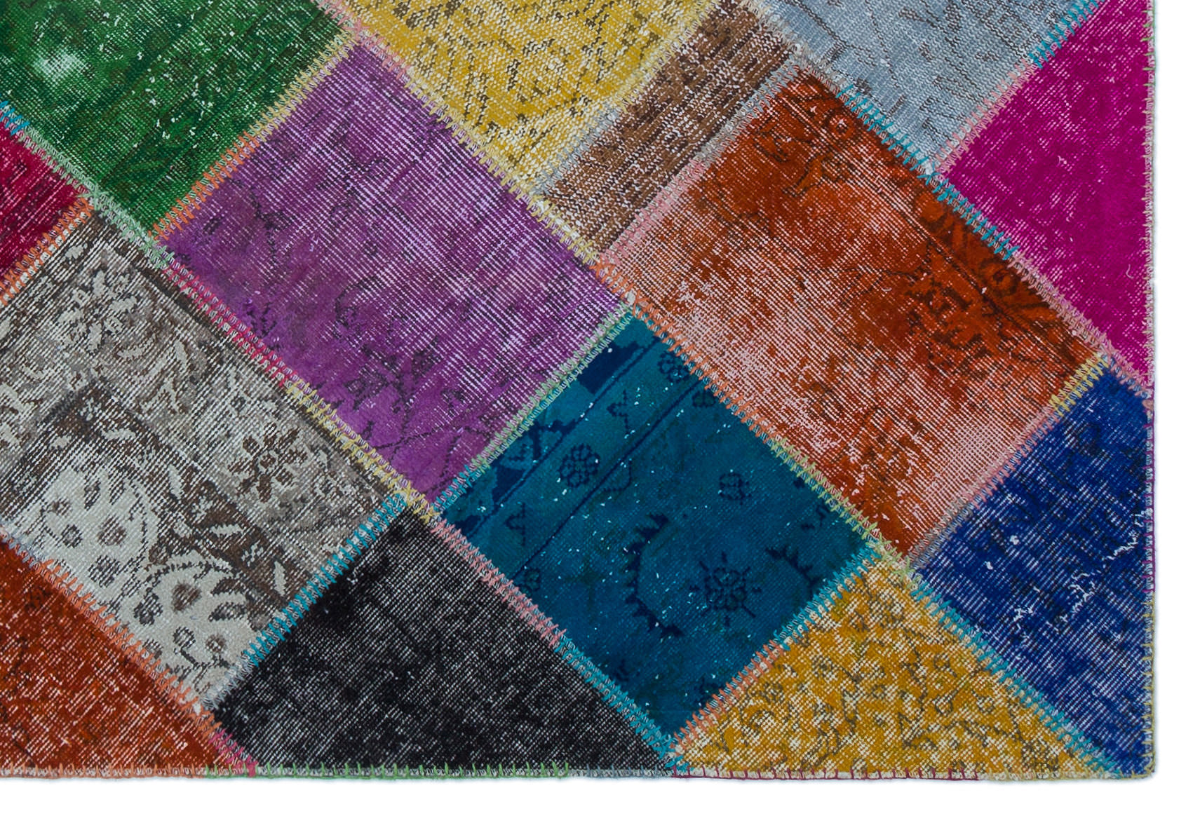 Iskece 21958 Beige Patchwork Wool Handmade Area Rug 5'3" x 7'7"