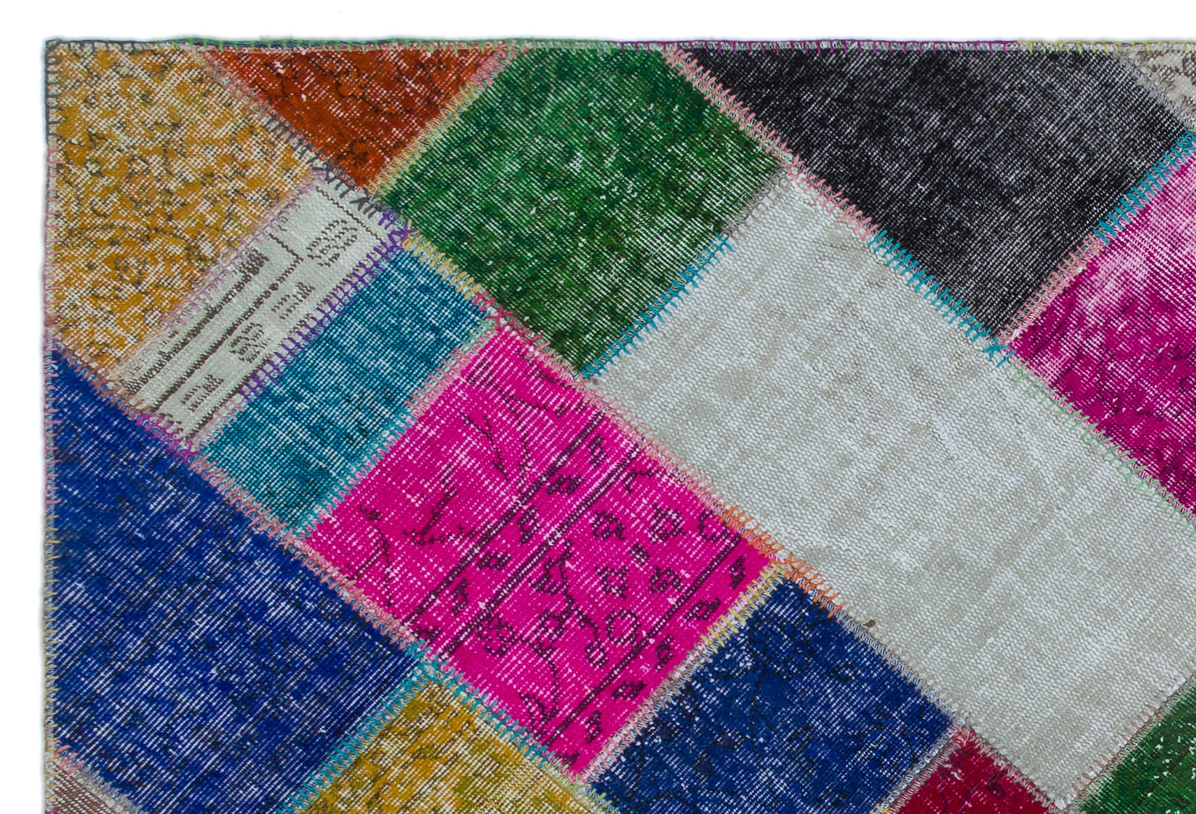Iskece 21958 Beige Patchwork Wool Handmade Area Rug 5'3" x 7'7"