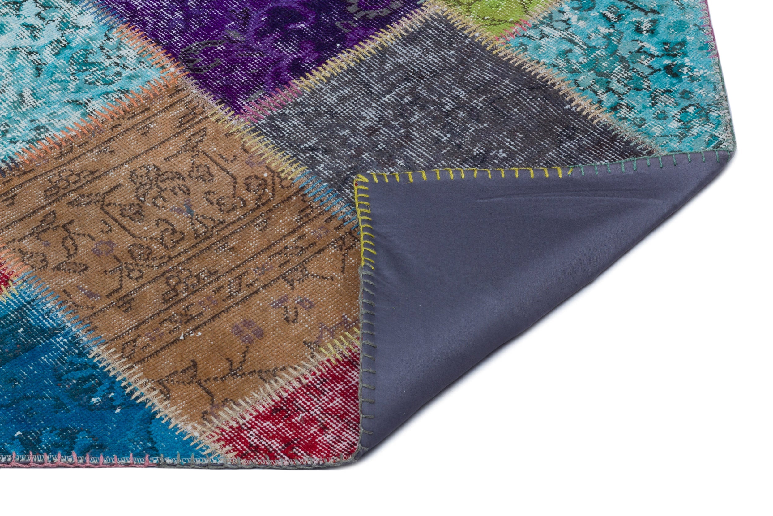 Iskece 21959 Beige Patchwork Wool Handmade Area Rug 5'3" x 7'7"