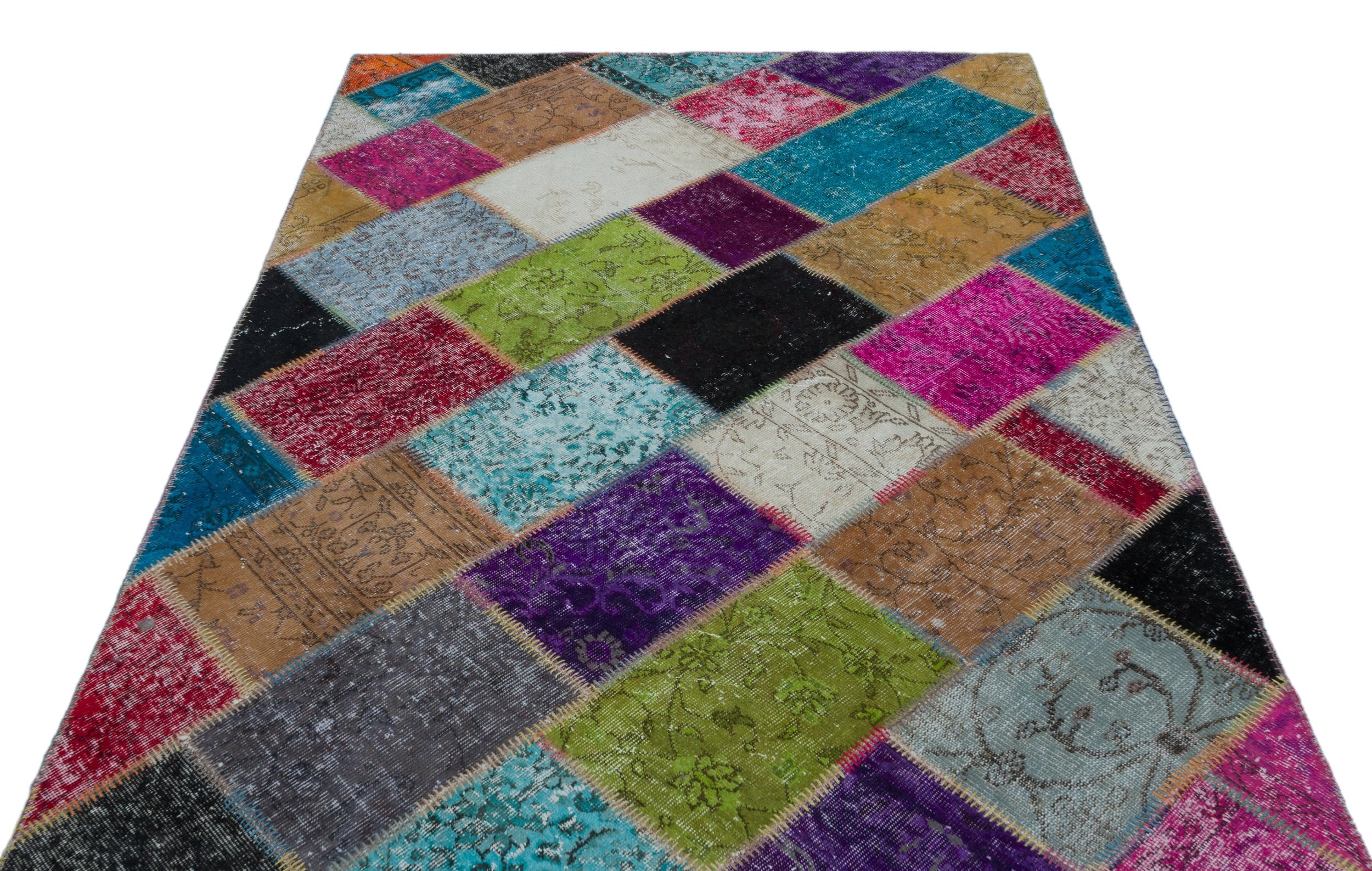 Iskece 21959 Beige Patchwork Wool Handmade Area Rug 5'3" x 7'7"