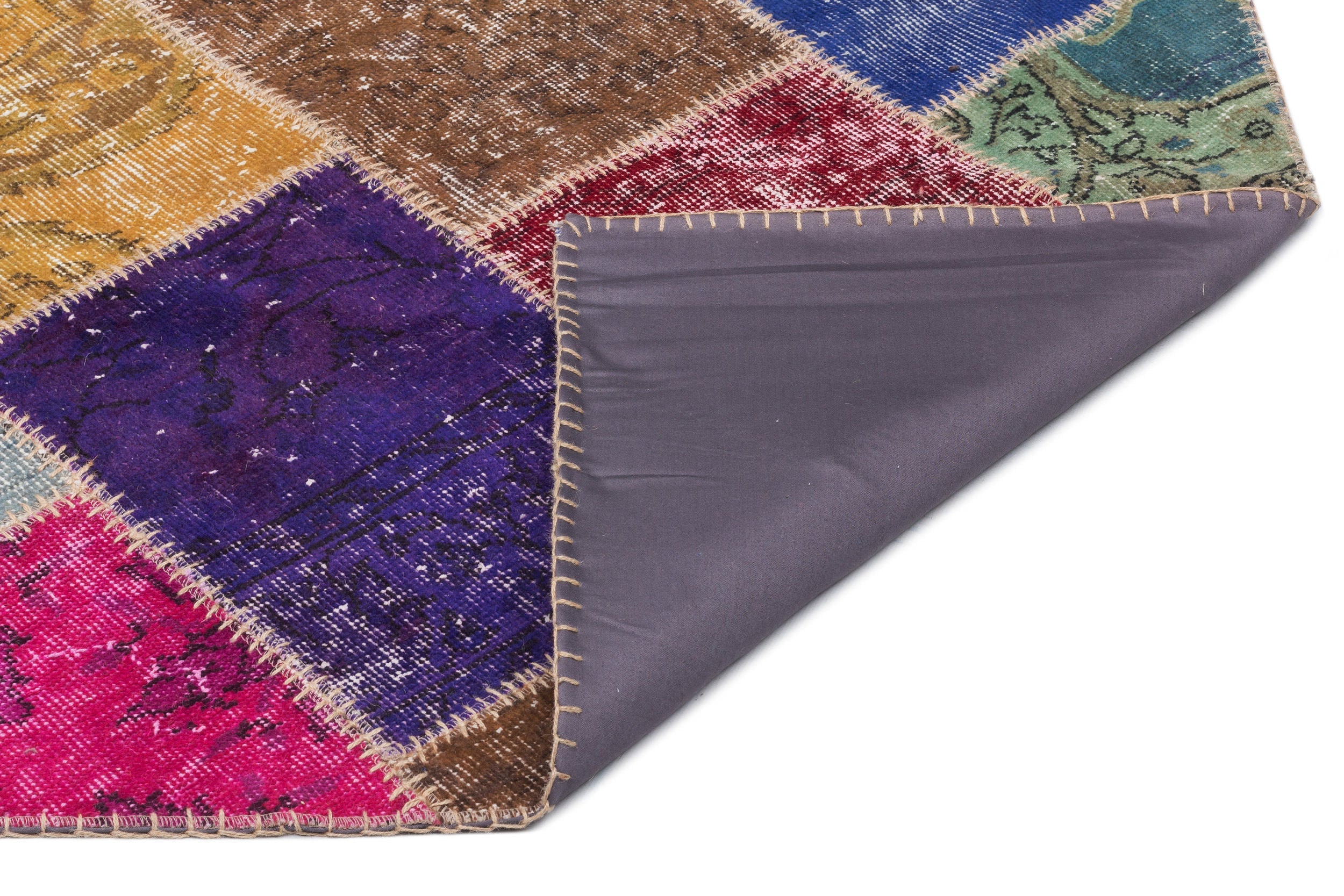 Iskece 21987 Beige Patchwork Wool Handmade Area Rug 5'3" x 7'7"