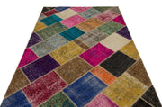Iskece 21987 Beige Patchwork Wool Handmade Area Rug 5'3" x 7'7"
