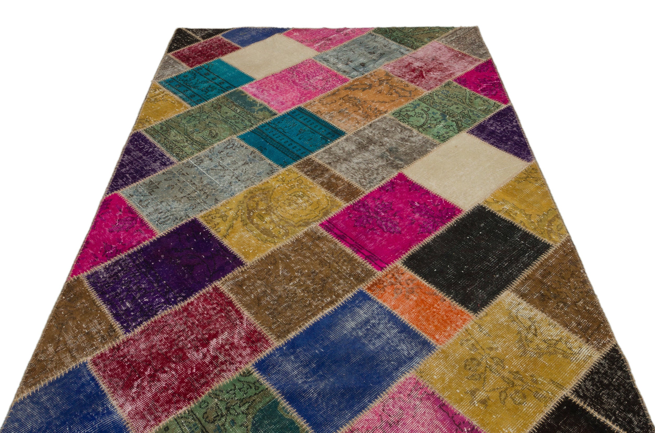 Iskece 21987 Beige Patchwork Wool Handmade Area Rug 5'3" x 7'7"