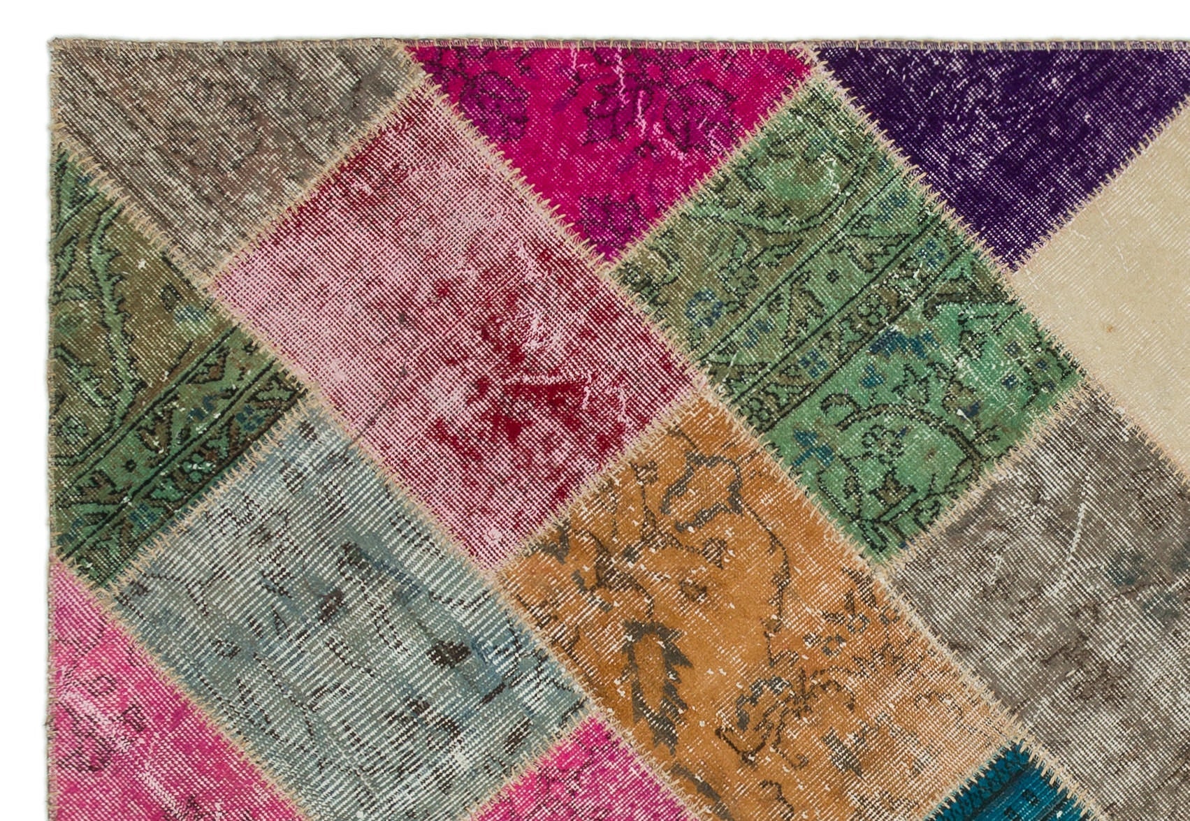 Iskece 21987 Beige Patchwork Wool Handmade Area Rug 5'3" x 7'7"