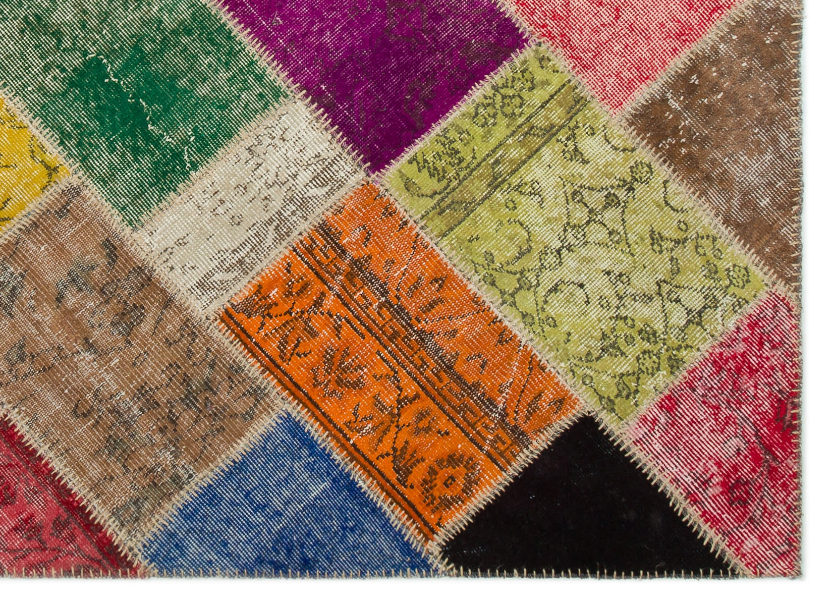 Iskece 21990 Beige Patchwork Wool Handmade Area Rug 5'3" x 7'7"