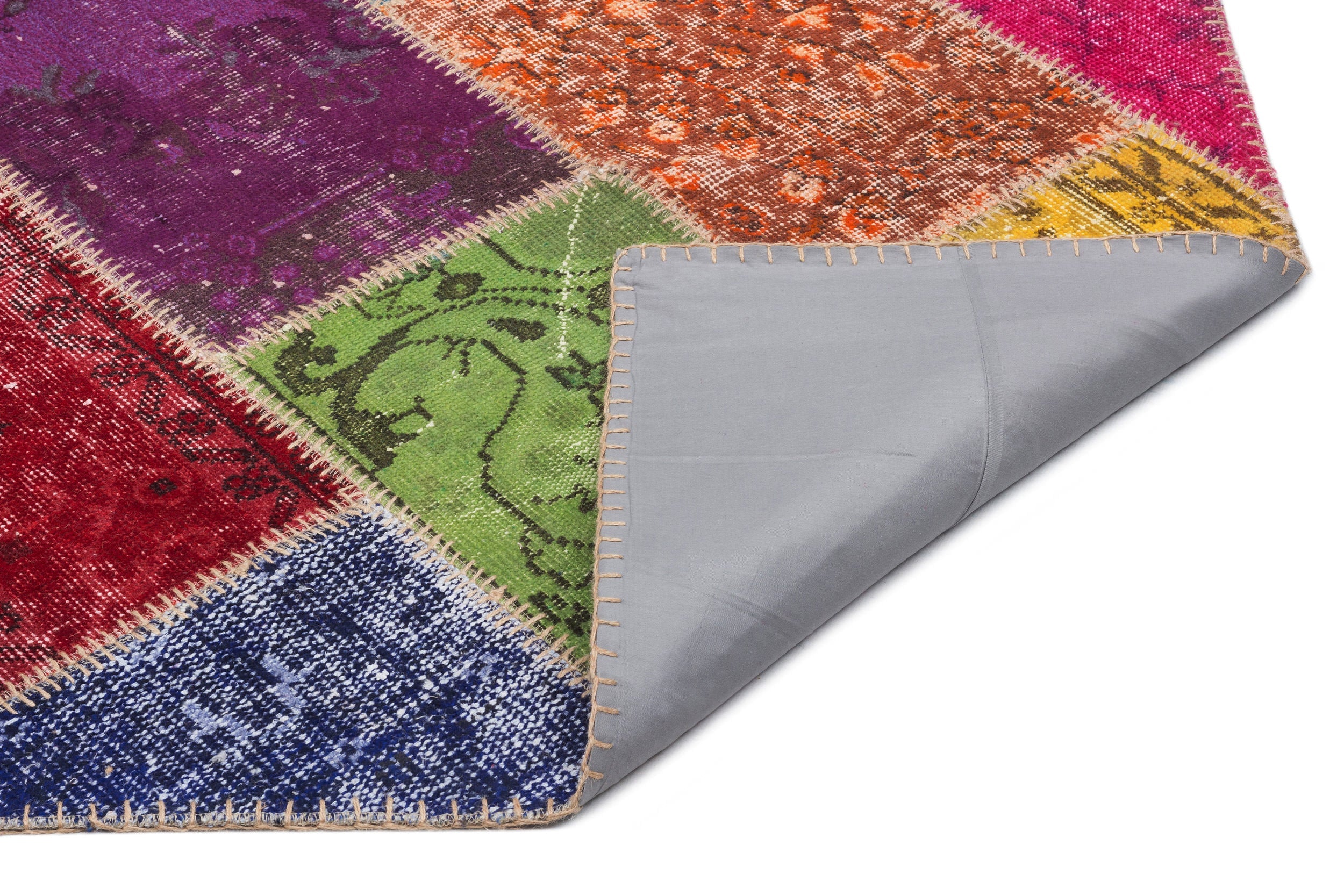 Iskece 21992 Beige Patchwork Wool Handmade Area Rug 5'3" x 7'7"