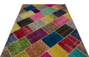 Iskece 21992 Beige Patchwork Wool Handmade Area Rug 5'3" x 7'7"