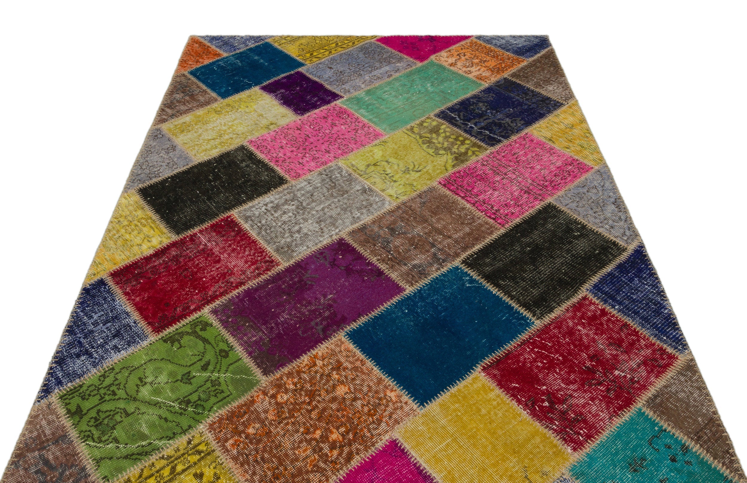 Iskece 21992 Beige Patchwork Wool Handmade Area Rug 5'3" x 7'7"