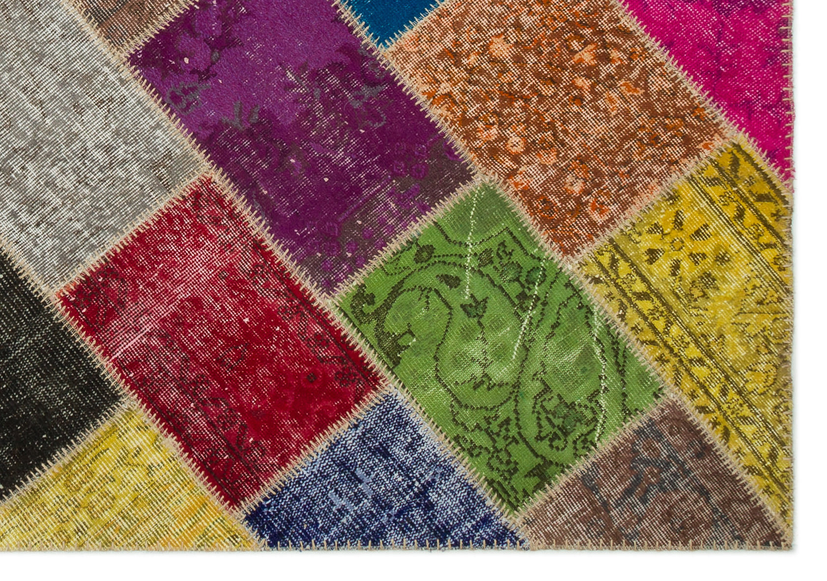 Iskece 21992 Beige Patchwork Wool Handmade Area Rug 5'3" x 7'7"