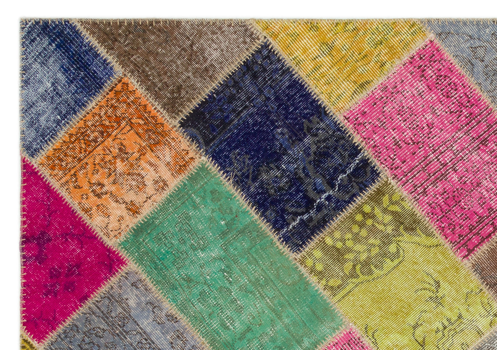 Iskece 21992 Beige Patchwork Wool Handmade Area Rug 5'3" x 7'7"