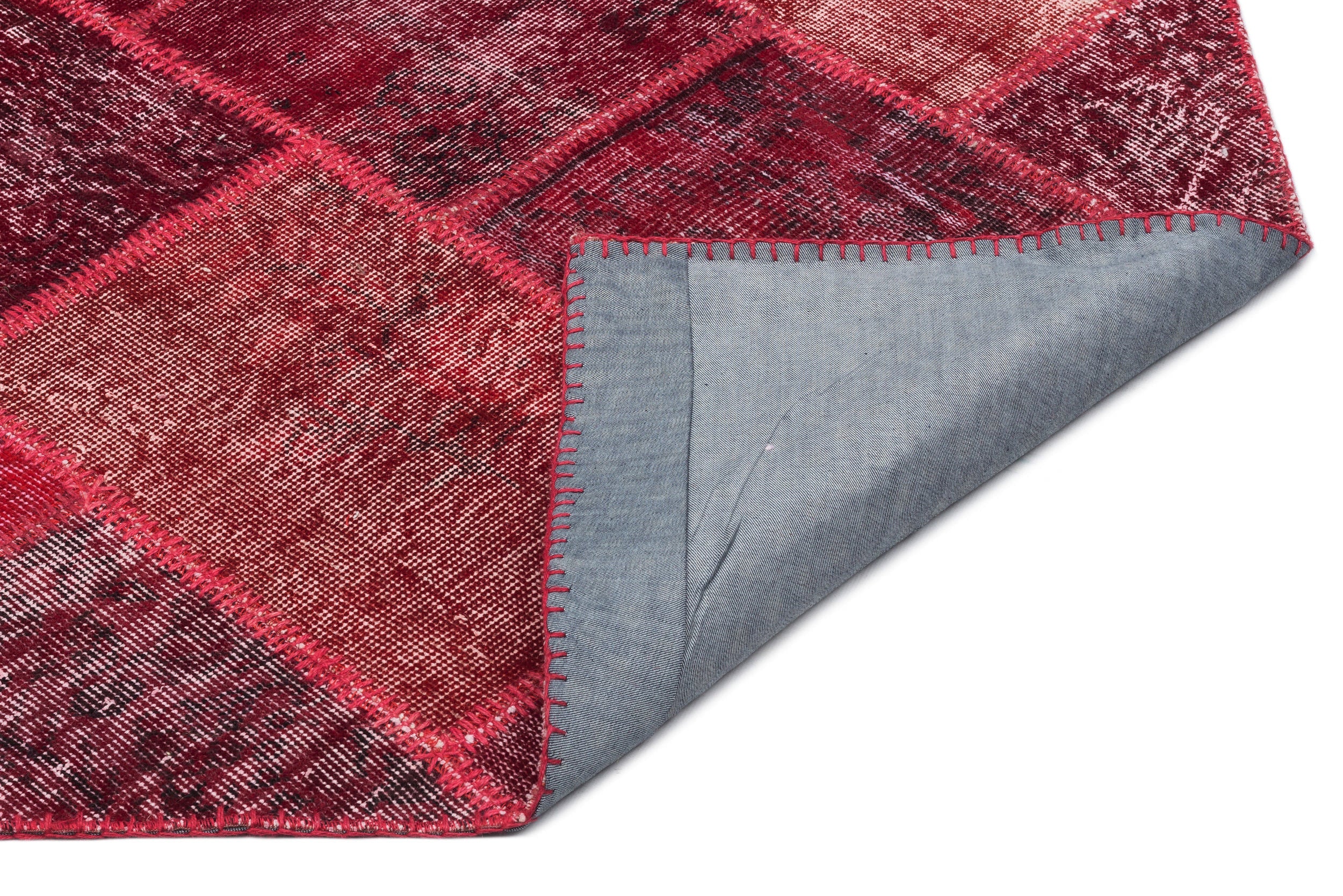 Iskece 21993 Red Patchwork Wool Handmade Area Rug 5'3" x 7'7"