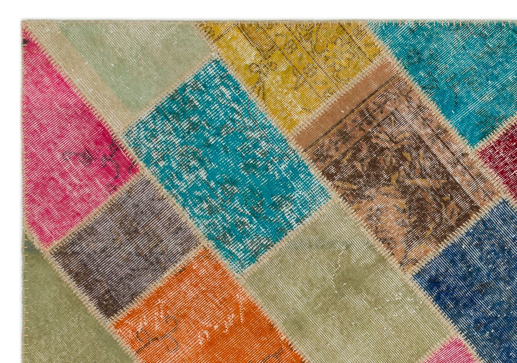 Iskece 21994 Beige Patchwork Wool Handmade Area Rug 5'3" x 7'7"