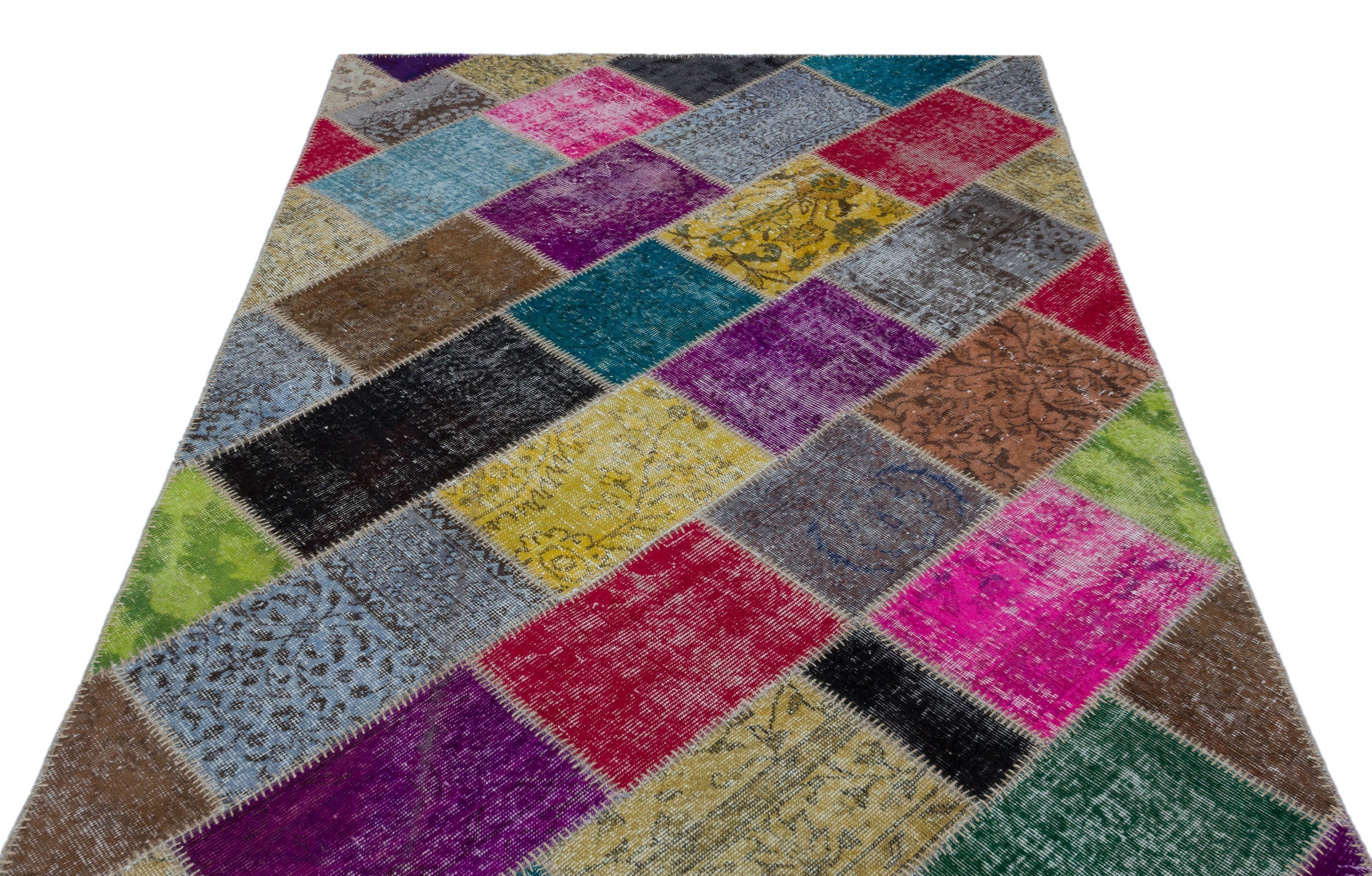 Iskece 22005 Beige Patchwork Wool Handmade Area Rug 5'3" x 7'7"