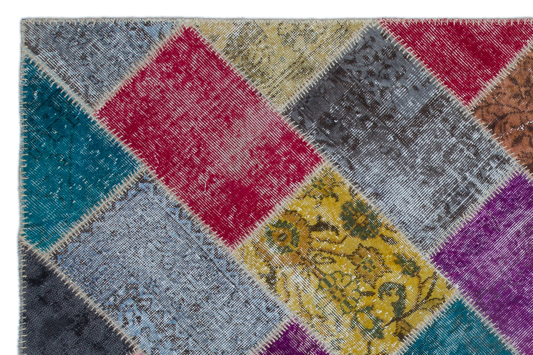 Iskece 22005 Beige Patchwork Wool Handmade Area Rug 5'3" x 7'7"