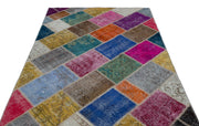 Iskece 22007 Beige Patchwork Wool Handmade Area Rug 5'3" x 7'7"