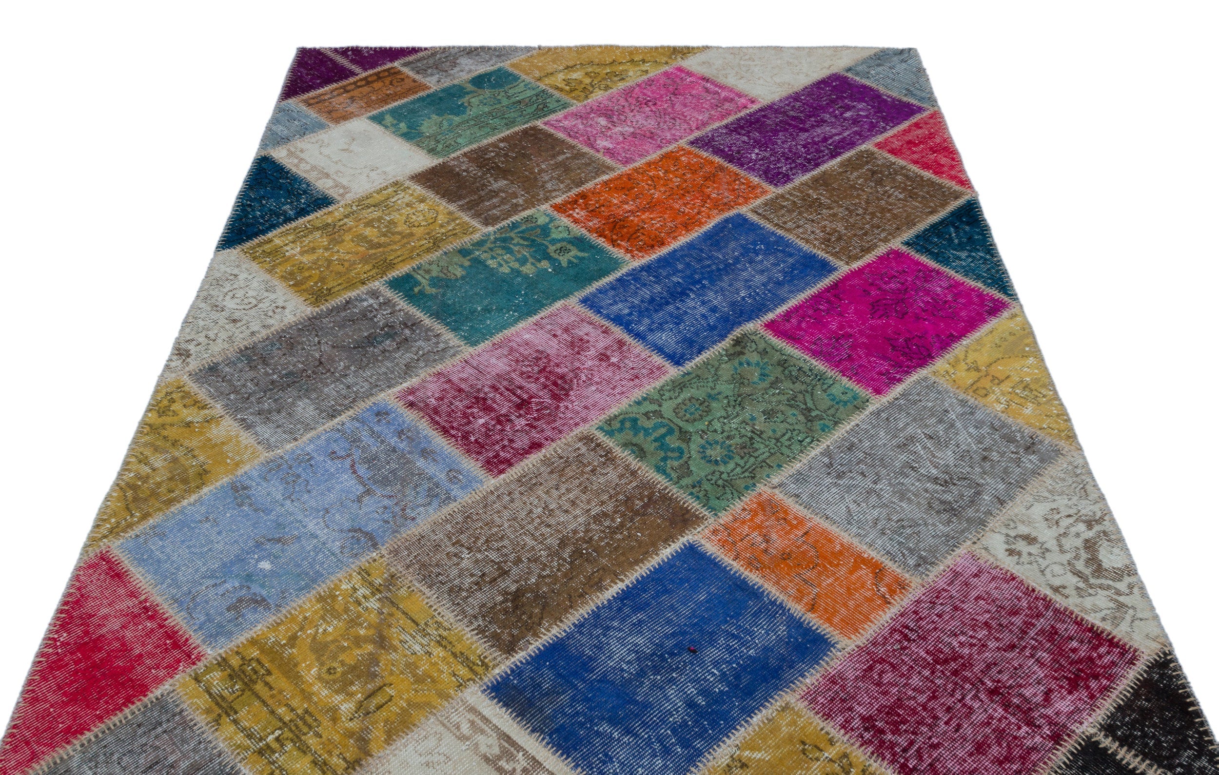 Iskece 22007 Beige Patchwork Wool Handmade Area Rug 5'3" x 7'7"