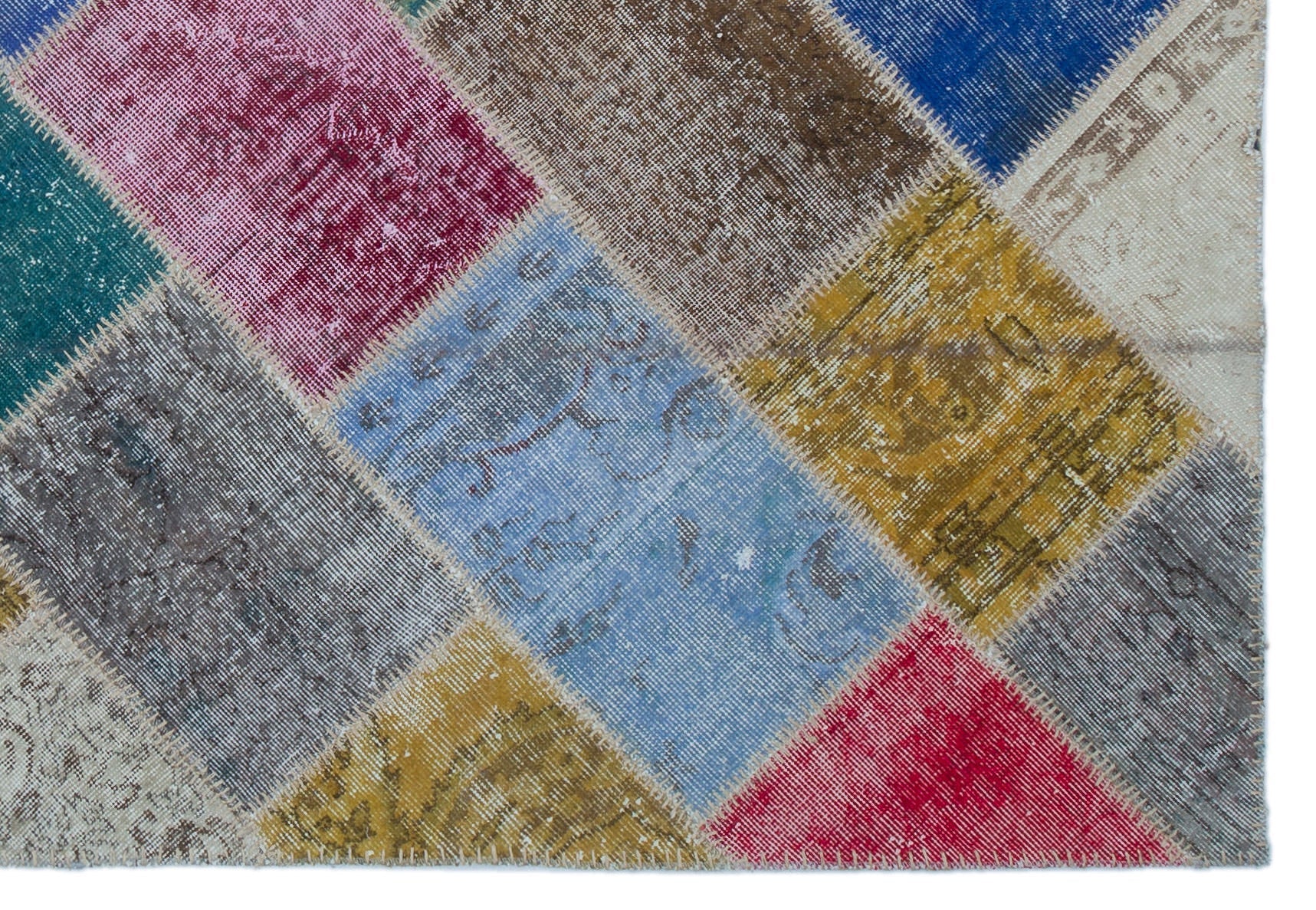 Iskece 22007 Beige Patchwork Wool Handmade Area Rug 5'3" x 7'7"
