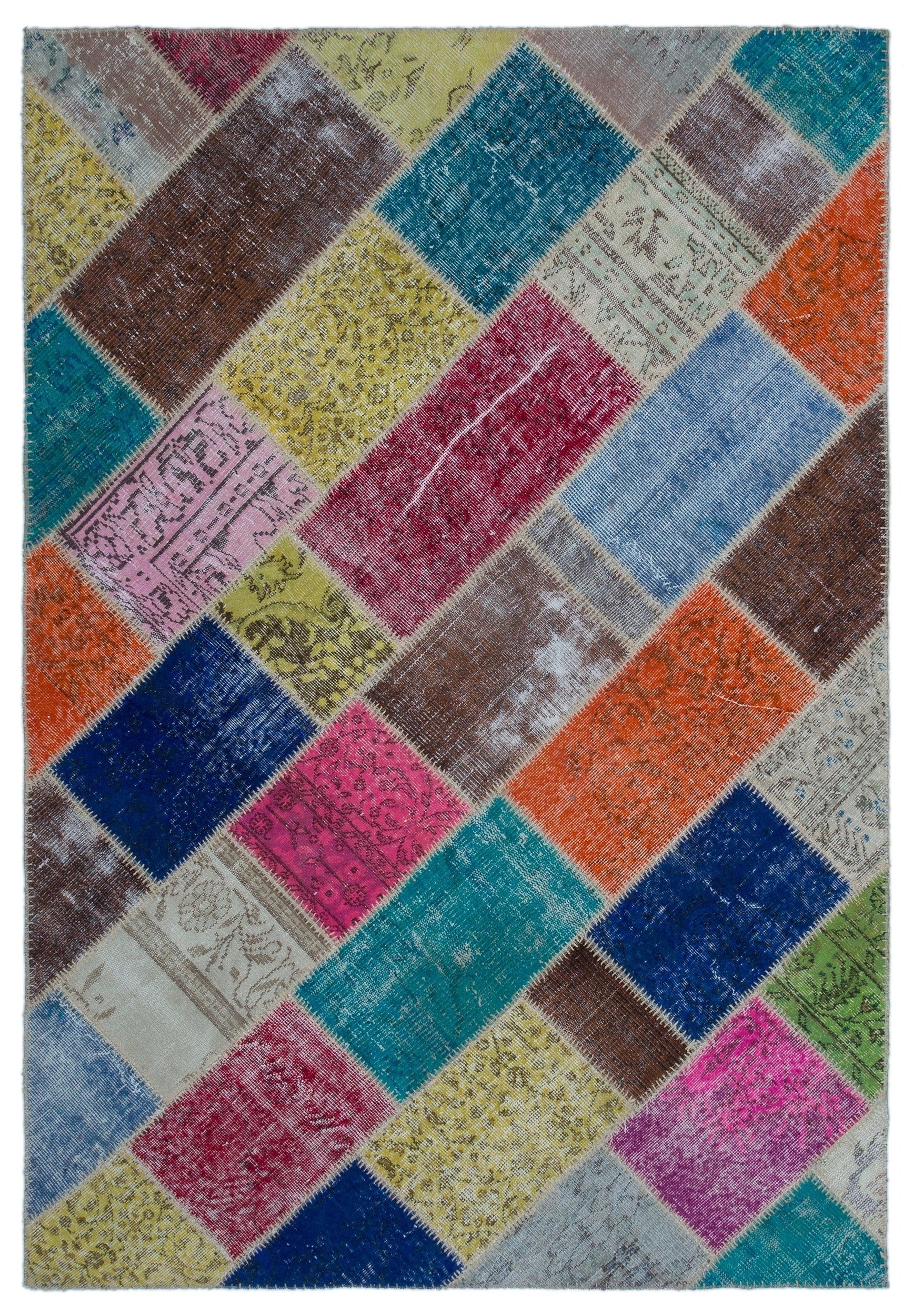 Iskece 22011 Beige Patchwork Wool Handmade Area Rug 5'3" x 7'7"
