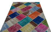 Iskece 22011 Beige Patchwork Wool Handmade Area Rug 5'3" x 7'7"