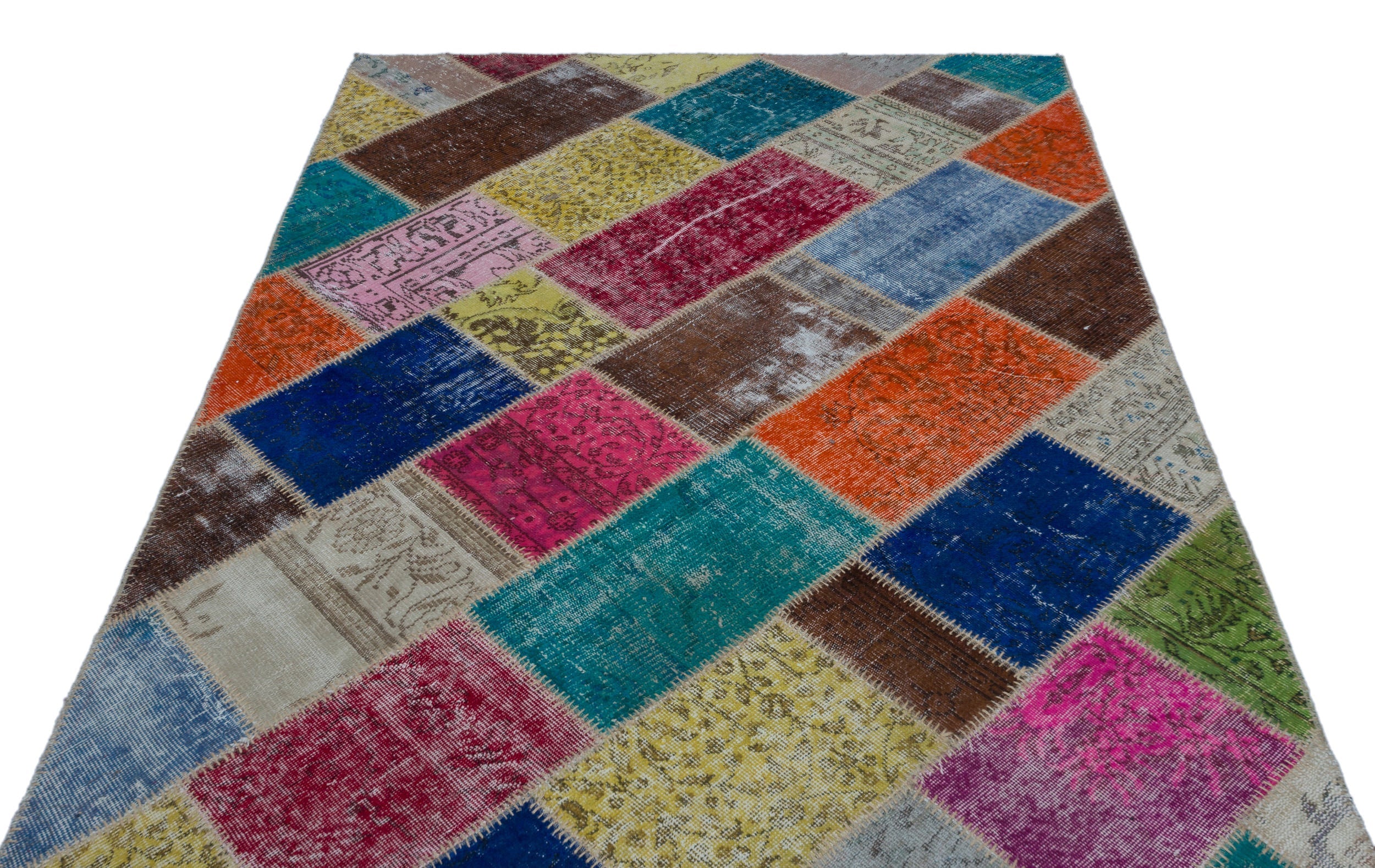 Iskece 22011 Beige Patchwork Wool Handmade Area Rug 5'3" x 7'7"